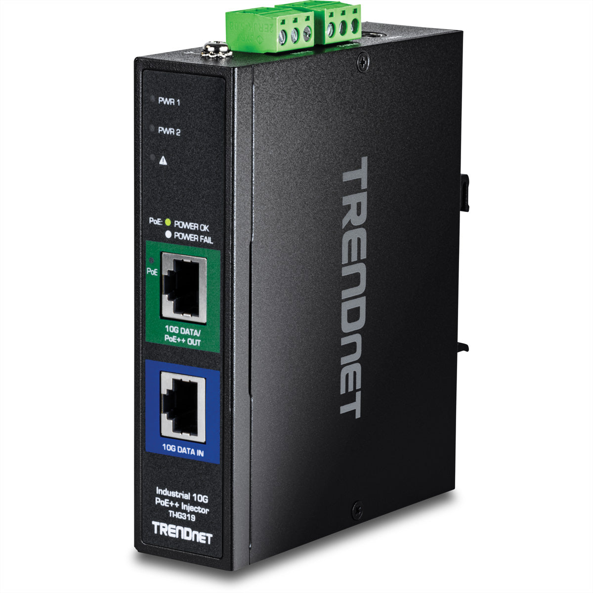 TRENDnet TI-IG319 PoE Midspan – 120 W, IEEE 802.3bt (PoE++), 2× 10G (1× PoE), Hutschiene, IP50