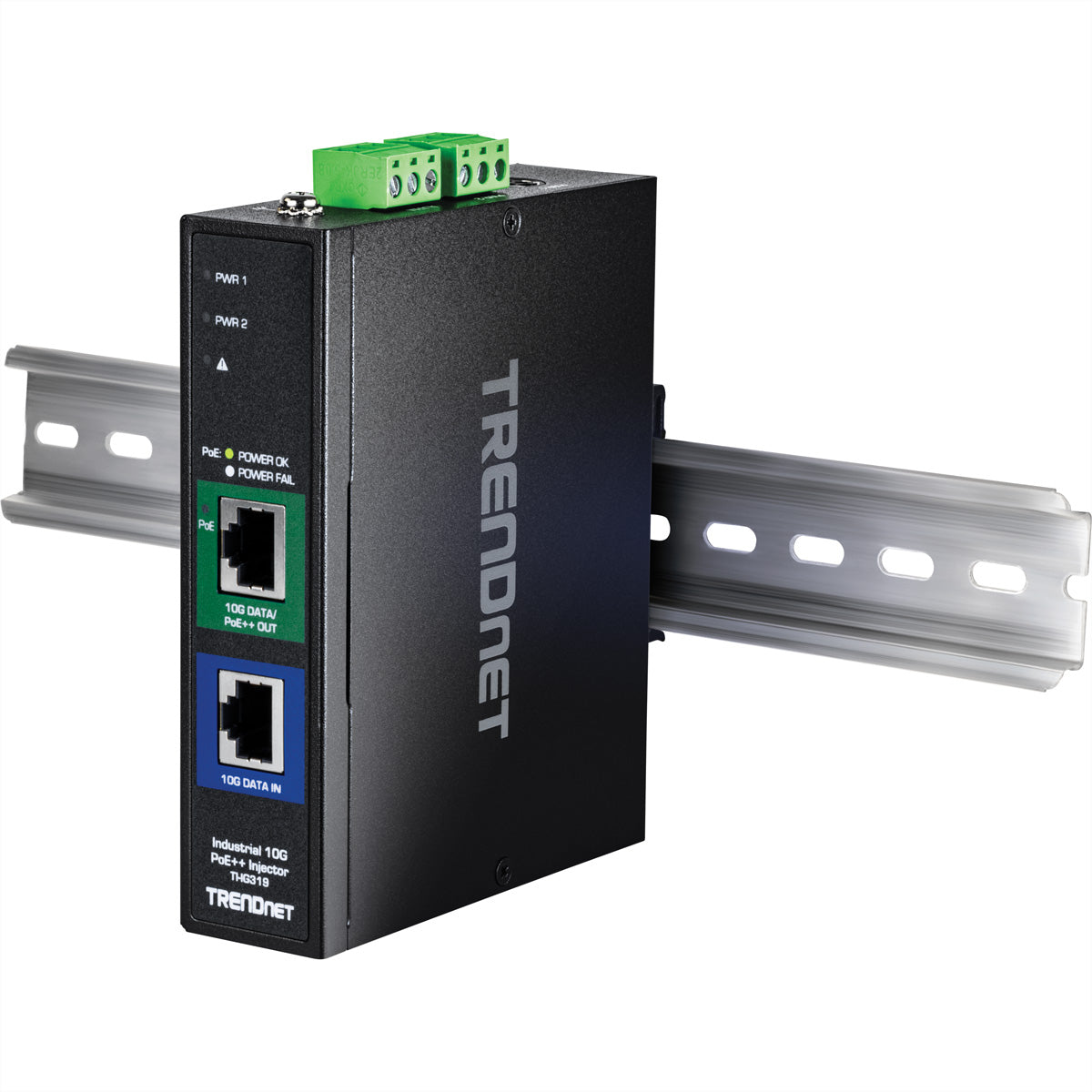 TRENDnet TI-IG319 PoE Midspan – 120 W, IEEE 802.3bt (PoE++), 2× 10G (1× PoE), Hutschiene, IP50