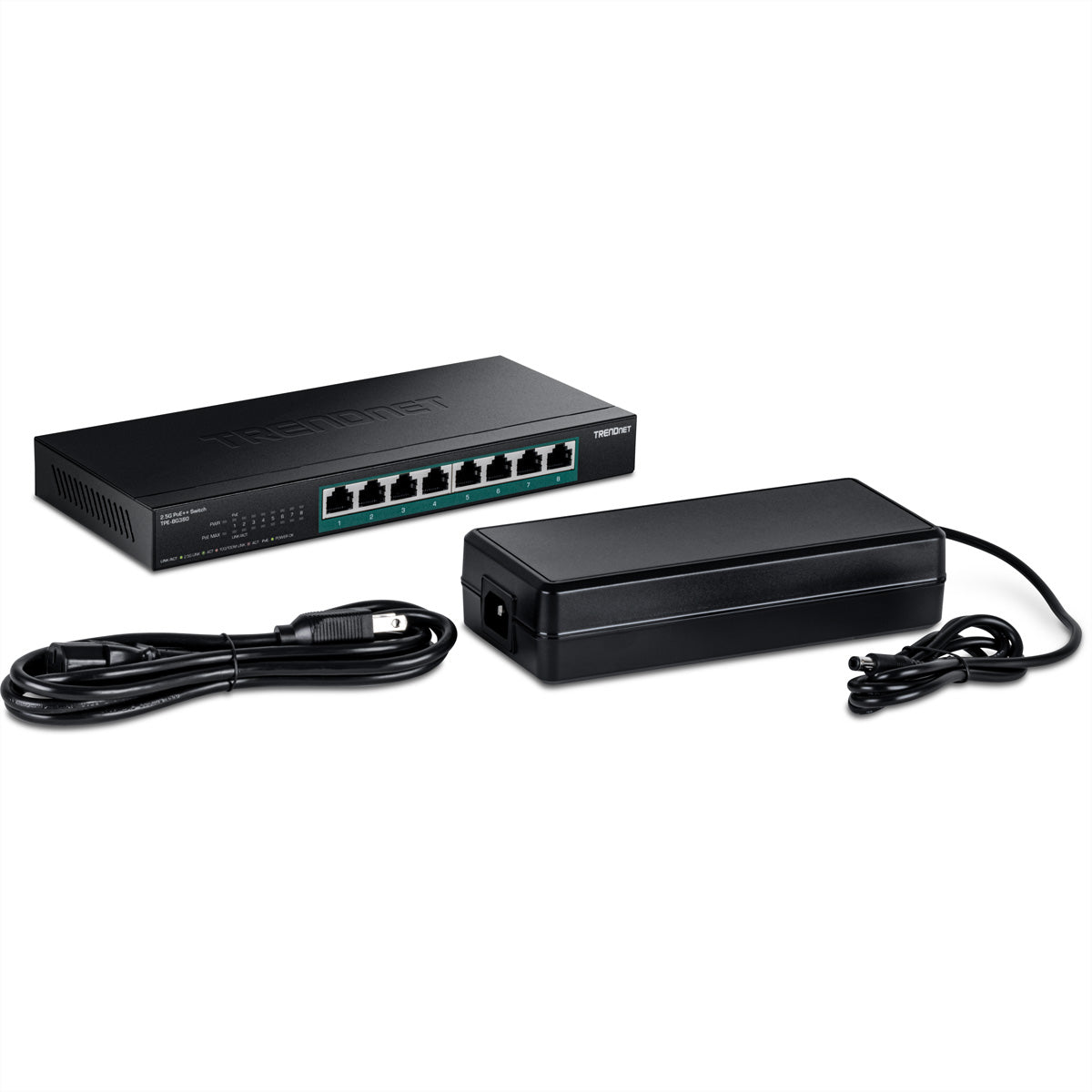 TRENDnet TPE-BG380 – Unmanaged Switch – 8× 2,5G, PoE++, PoE-Budget 230 W, Desktop