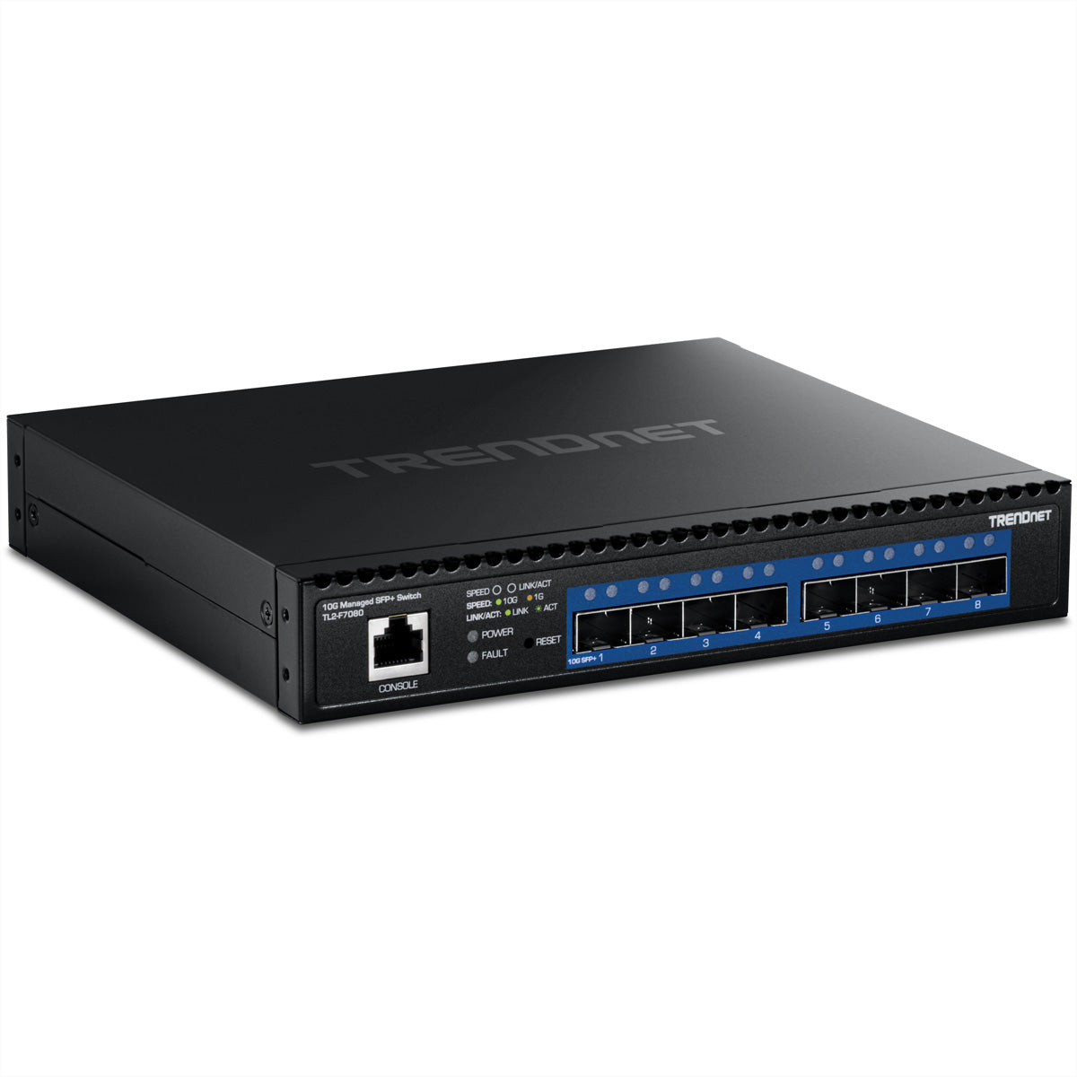 Trendnet TL2-F7080 – Managed L2 Switch – 8× SFP+ (10G), 19", 1U, Schwarz