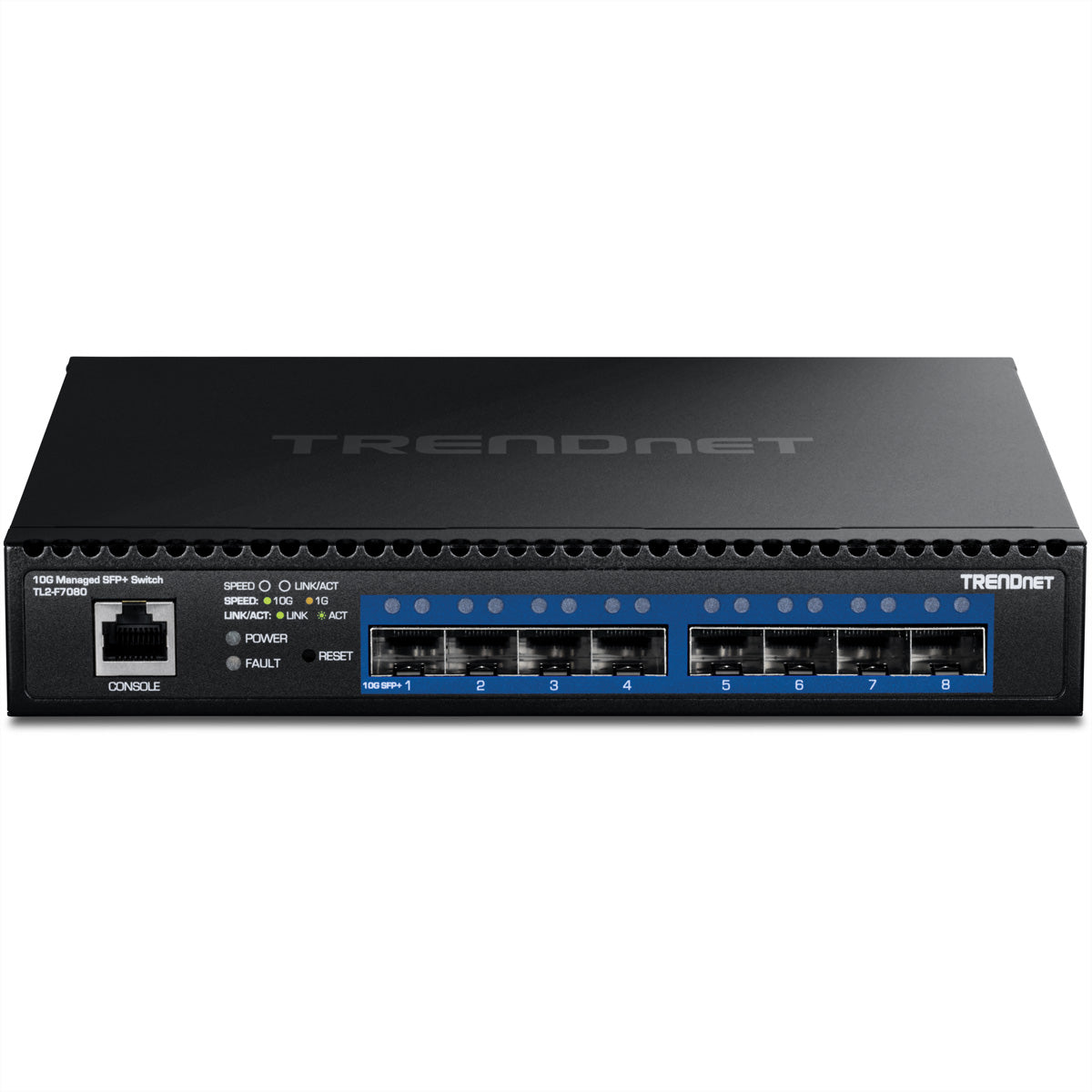 Trendnet TL2-F7080 – Managed L2 Switch – 8× SFP+ (10G), 19", 1U, Schwarz