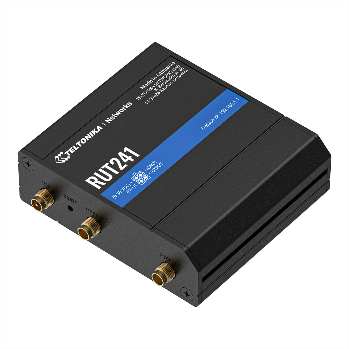 Teltonika RUT241 WLAN-Router – 4G LTE (Kat 4), Wi-Fi 4 (802.11n), 2× 10/100 Mbit/s, DIN-Schiene, RMS, schwarz