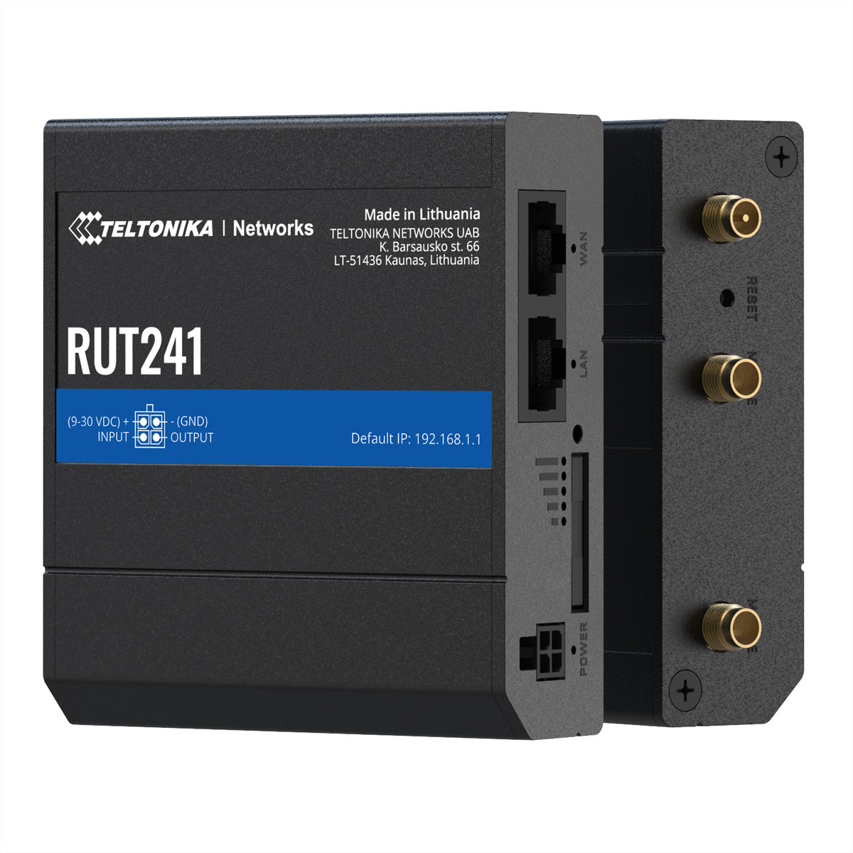 Teltonika RUT241 WLAN-Router – 4G LTE (Kat 4), Wi-Fi 4 (802.11n), 2× 10/100 Mbit/s, DIN-Schiene, RMS, schwarz