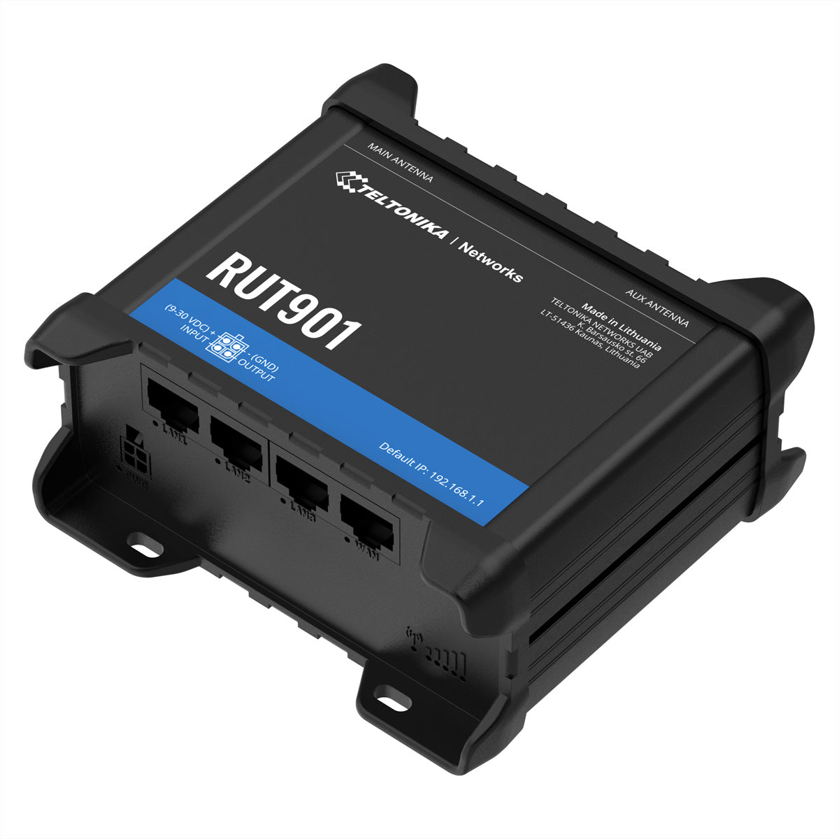 Teltonika RUT901 – LTE-Router, Wi-Fi 4, 2,4 GHz, 4x LAN (Fast Ethernet), SIM-Slot, PoE, IP30, Schwarz