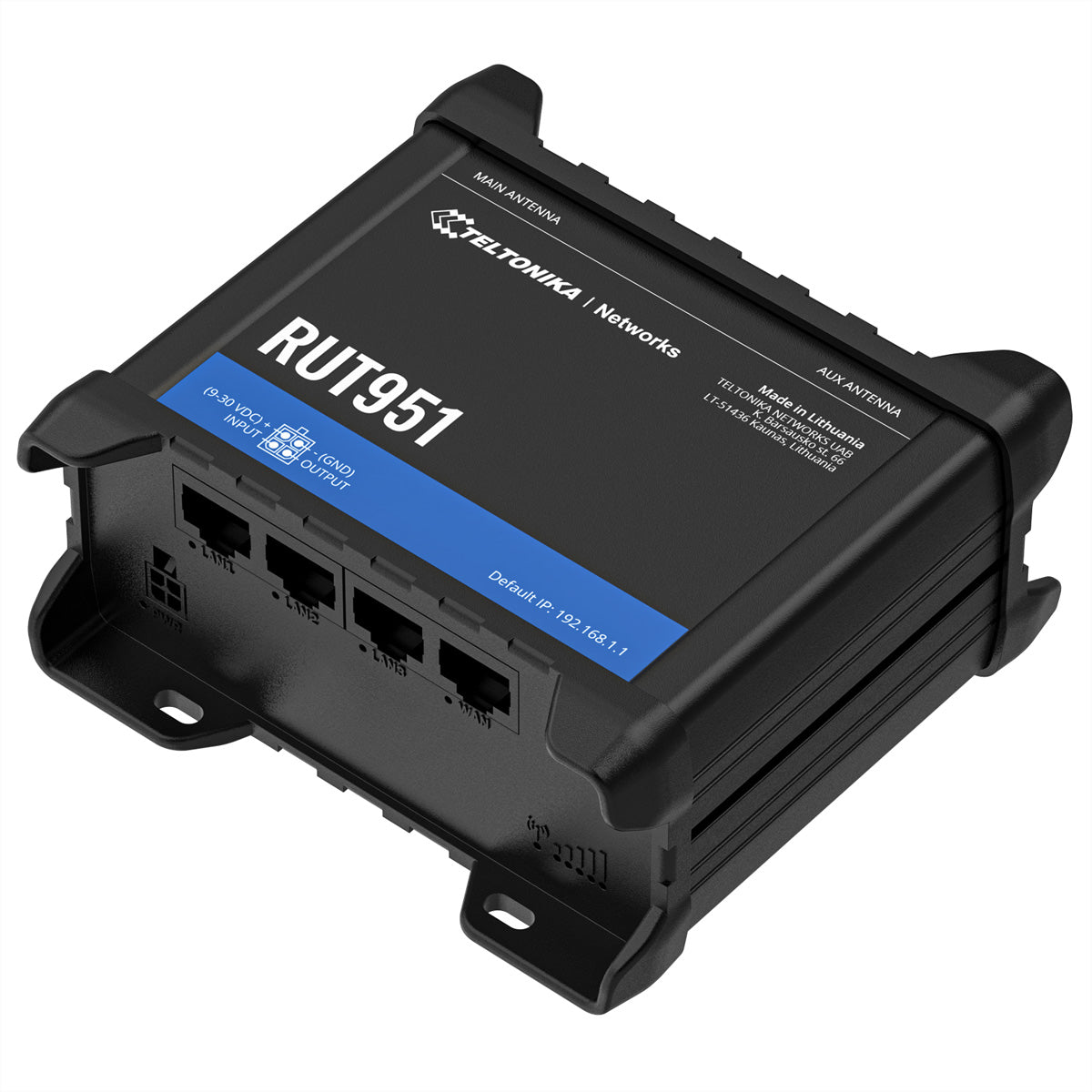 Teltonika RUT951 LTE-Router – Wi-Fi 4, 2× SIM, 3× 100 Mbit/s RJ-45, DIN-Schiene, Schwarz