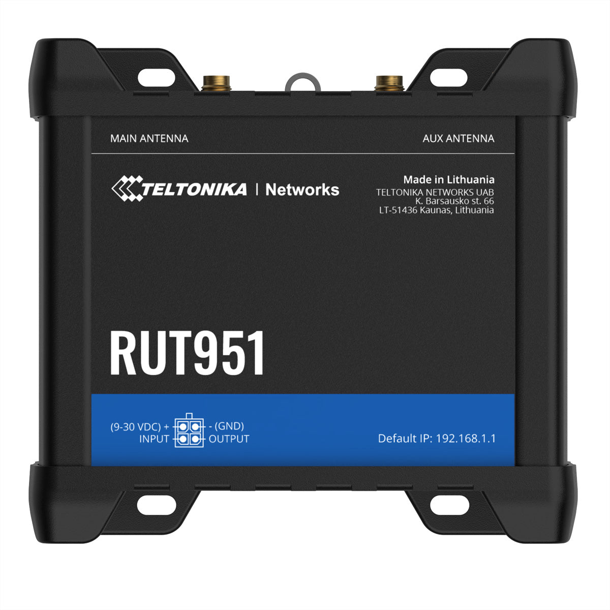 Teltonika RUT951 LTE-Router – Wi-Fi 4, 2× SIM, 3× 100 Mbit/s RJ-45, DIN-Schiene, Schwarz