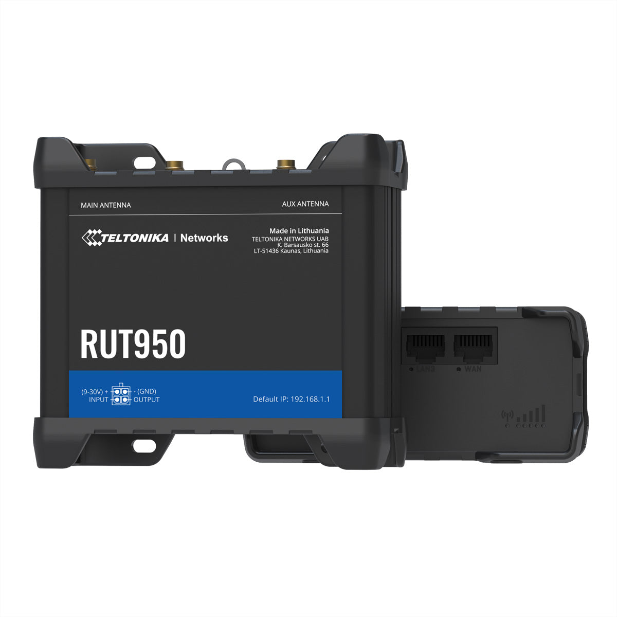 Teltonika RUT951 LTE-Router – Wi-Fi 4, 2× SIM, 3× 100 Mbit/s RJ-45, DIN-Schiene, Schwarz