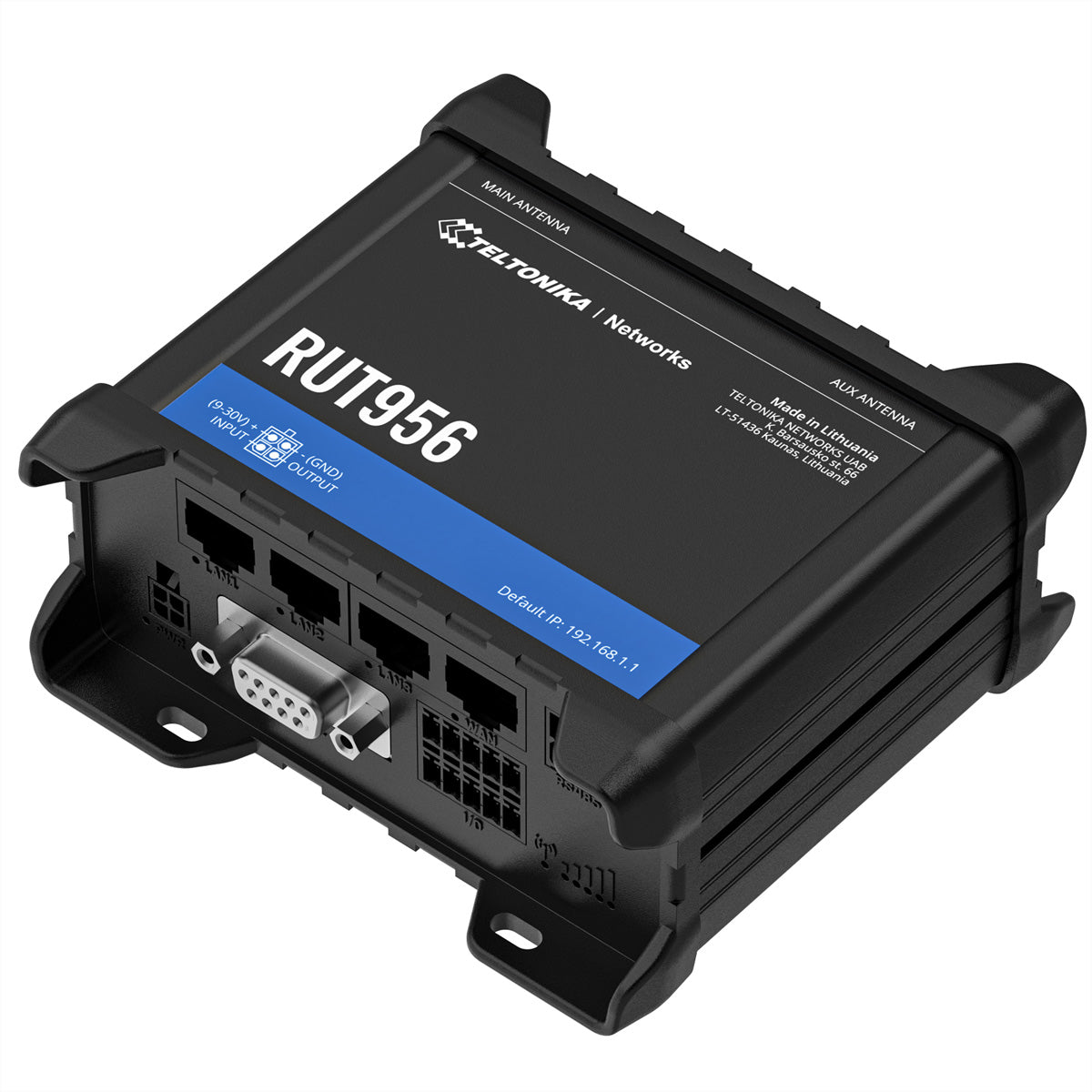Teltonika RUT956 – LTE-Router, Wi‑Fi 4, 3x LAN (Fast Ethernet), Dual‑SIM, DIN-Schiene, Schwarz