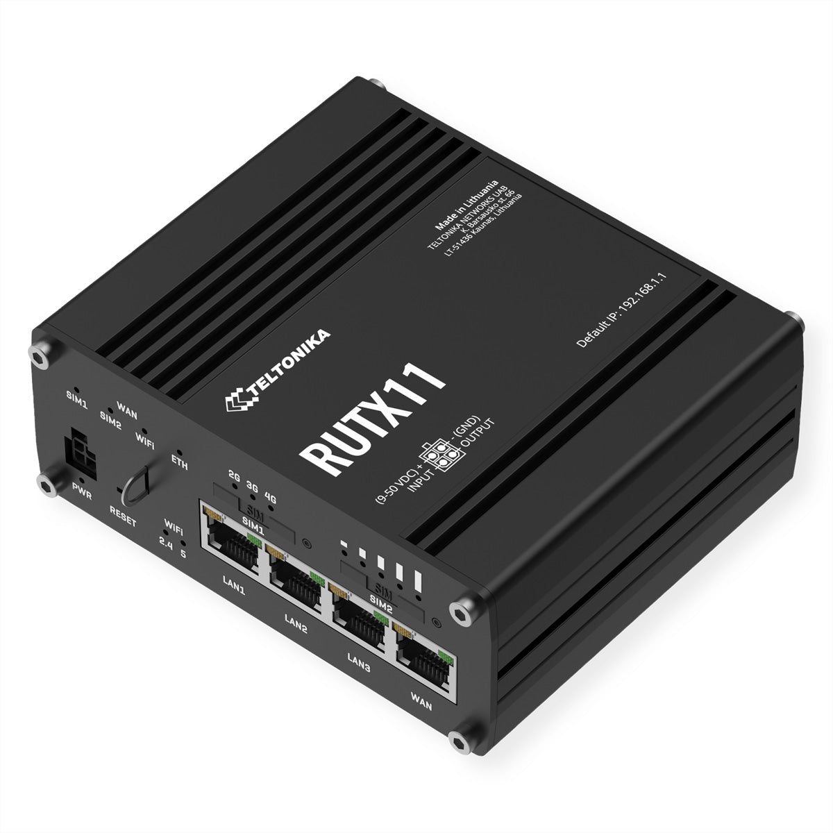 Teltonika RUTX11 WLAN-Router – 4G (LTE), Wi-Fi 5, Dual-Band, 4× 1G, Dual-SIM, RJ-45 WAN, 1× USB