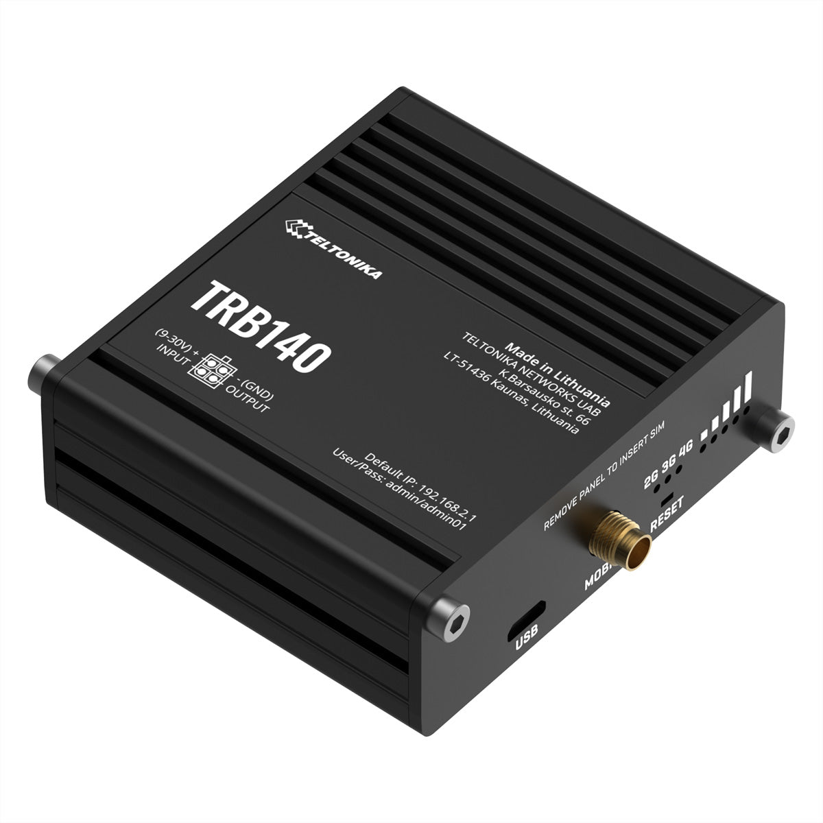 Teltonika TRB140 VPN-Router – 4G/LTE (Kat 4), 3G/2G, 1× Gigabit RJ-45, Digital I/O, Micro-USB, RMS