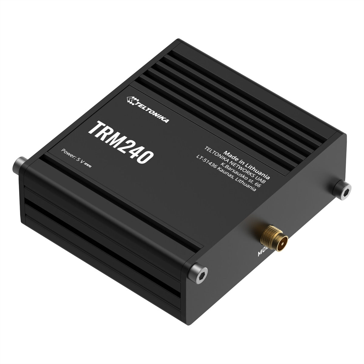 Teltonika TRM240 Modem – LTE Cat 1 (4G), 3G/2G, 1× Micro-USB, inkl. LTE-Antenne (SMA), schwarz