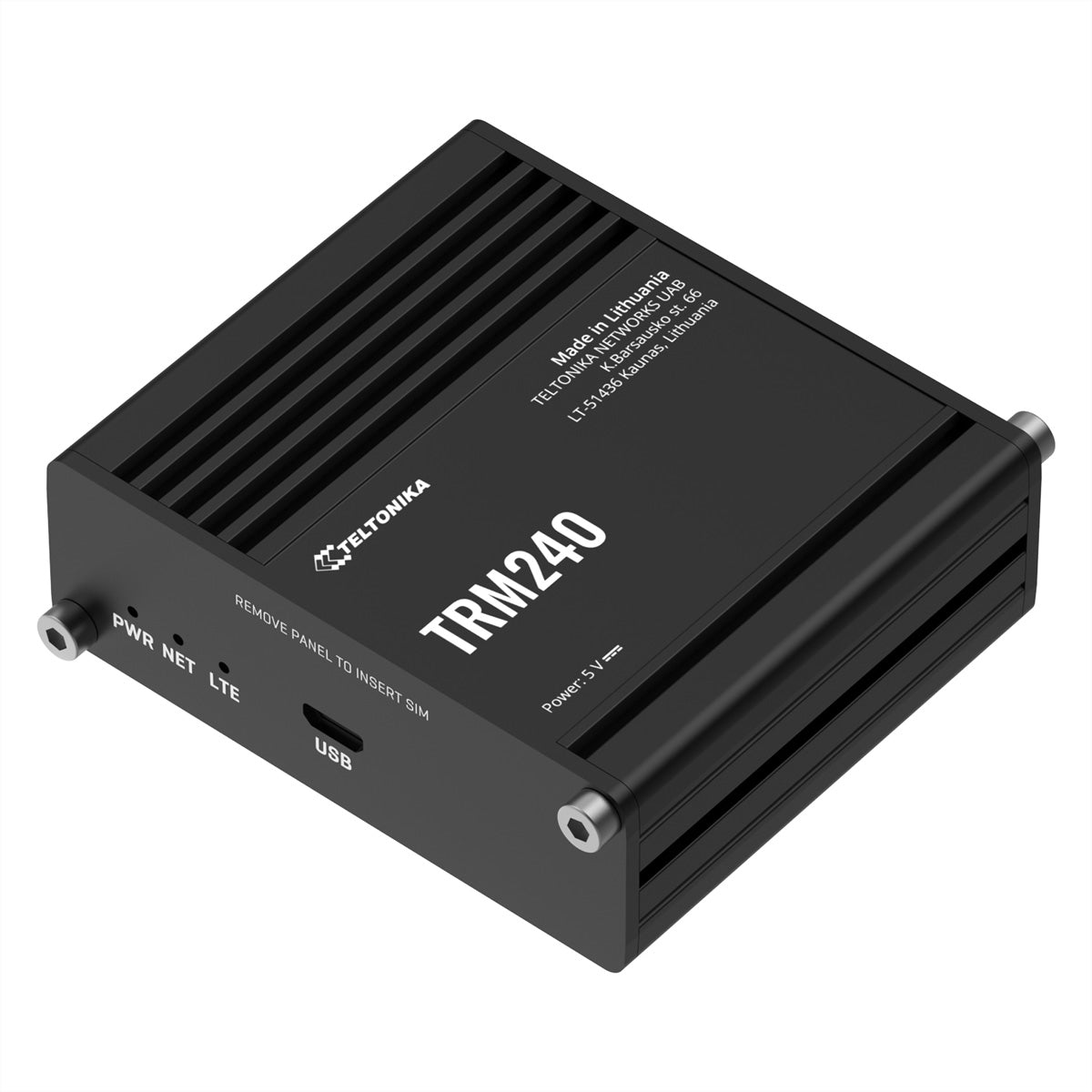 Teltonika TRM240 Modem – LTE Cat 1 (4G), 3G/2G, 1× Micro-USB, inkl. LTE-Antenne (SMA), schwarz