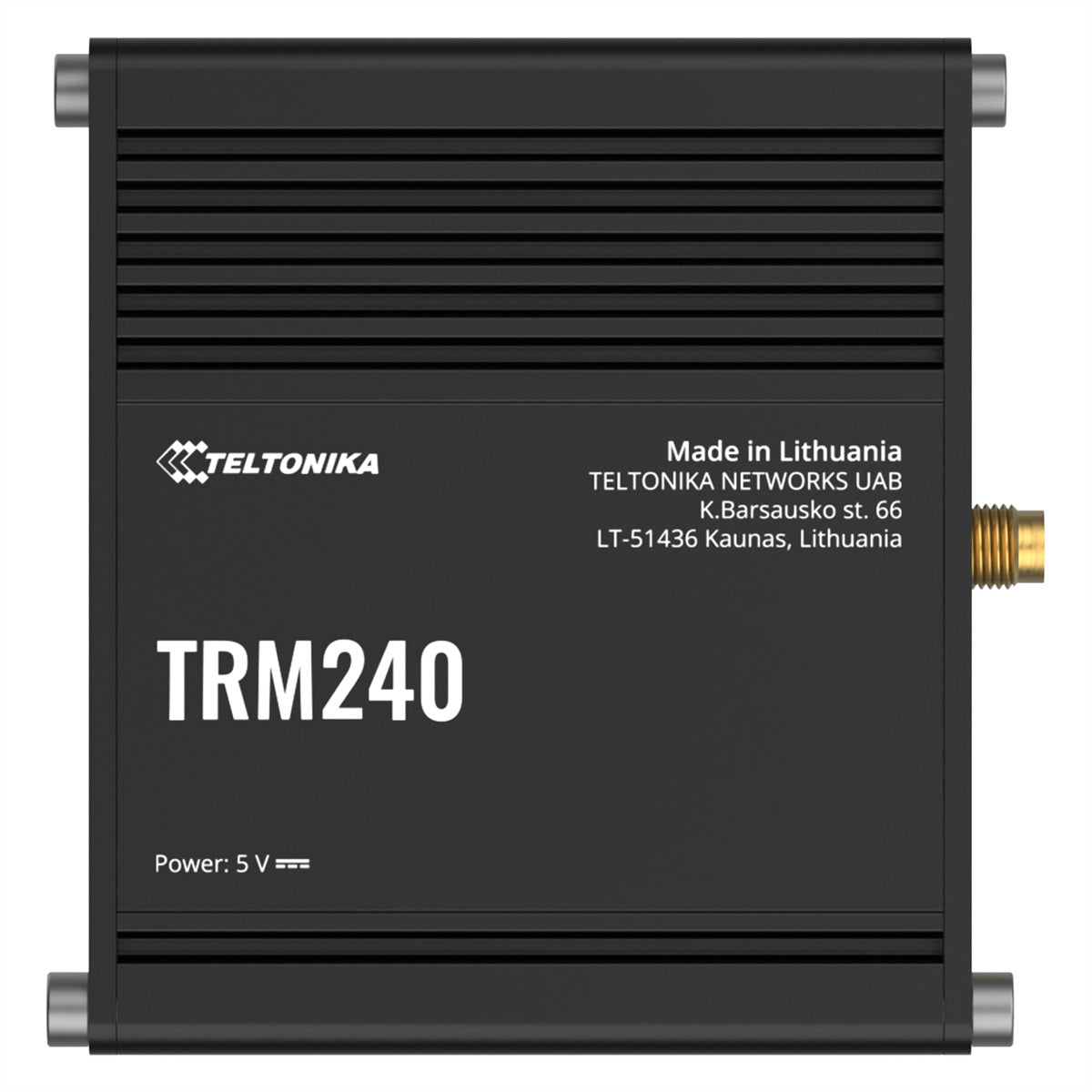 Teltonika TRM240 Modem – LTE Cat 1 (4G), 3G/2G, 1× Micro-USB, inkl. LTE-Antenne (SMA), schwarz