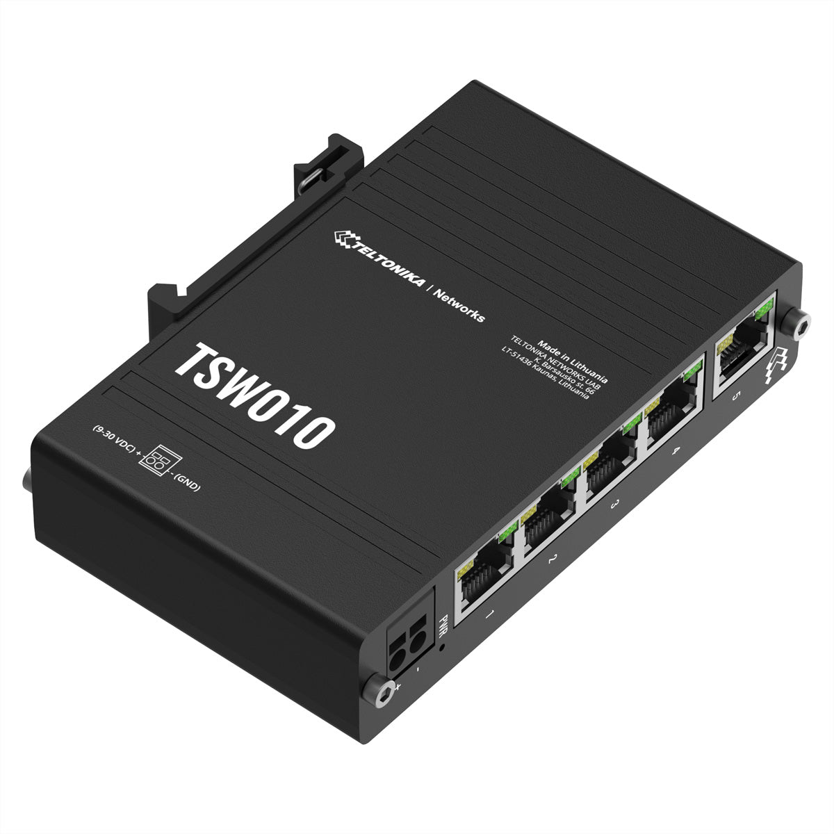 Teltonika TSW010 – Switch – 5× 10/100 Mbit/s, Passive PoE, DIN-Schiene