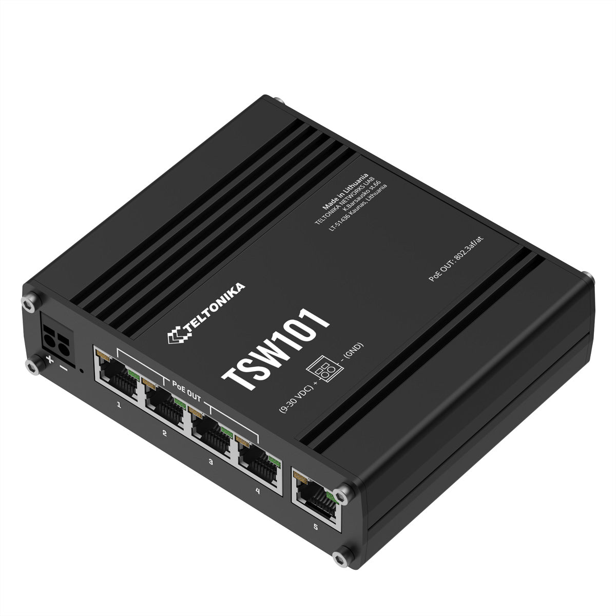 Teltonika TSW101 – Unmanaged Switch – 5× 1G (4× PoE+), PoE-Budget 120 W