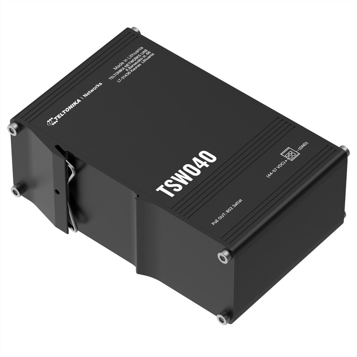 Teltonika TSW040 – Unmanaged Switch – 8× 10/100 Mbit/s, PoE+, PoE-Budget 240 W, DIN-Schiene
