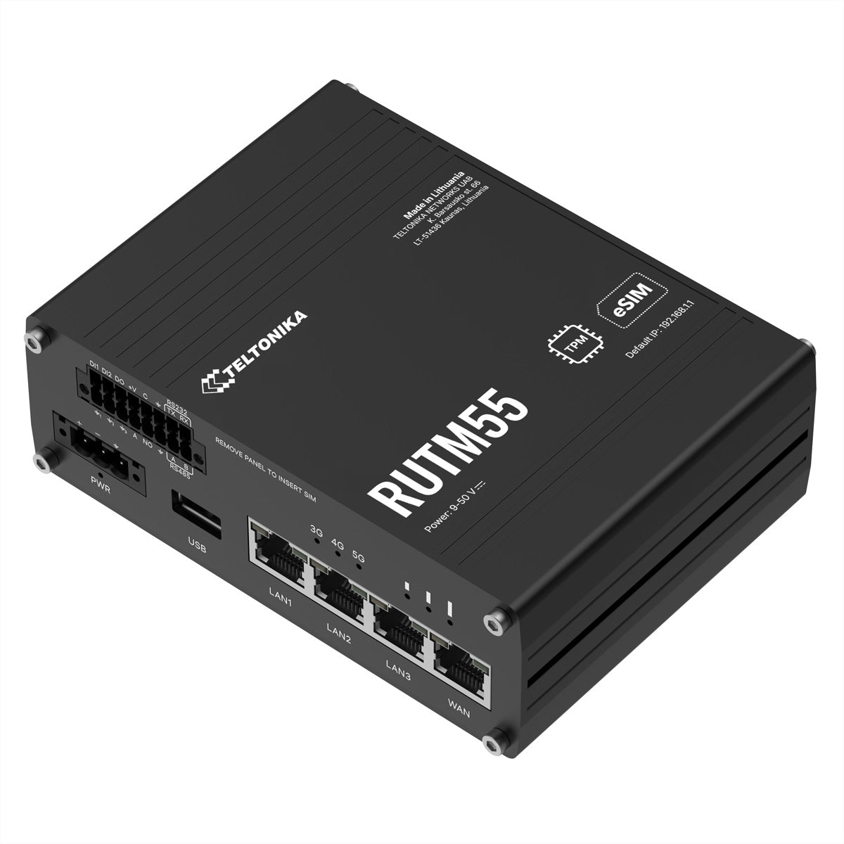 Teltonika RUTM55 – LTE/5G Router, Dual-Band (2,4/5 GHz), bis 3400 Mbit/s, Dual-SIM, eSIM, 4x RJ-45