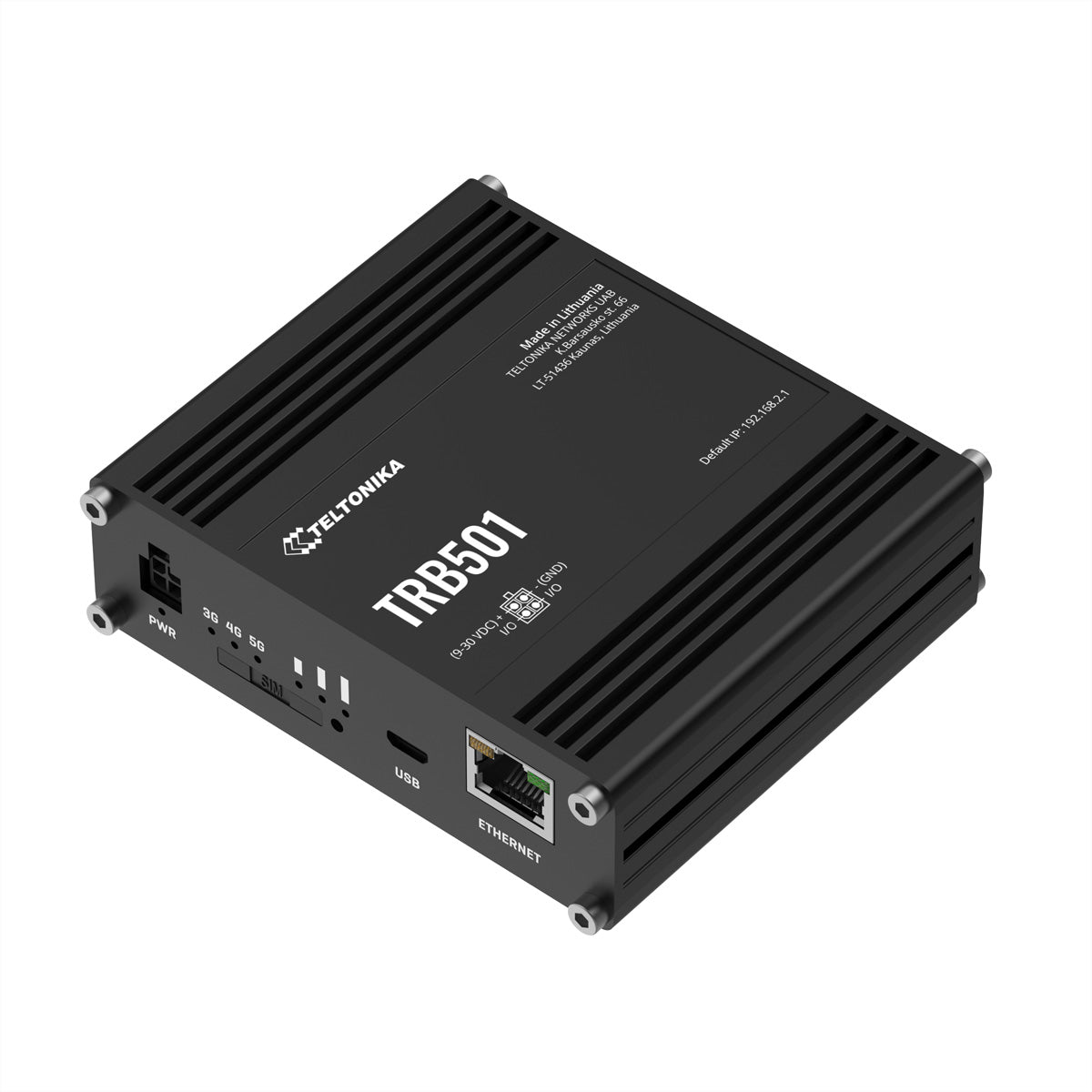 Teltonika TRB501 – Industrielles 5G Gateway – 5G, 1× 2,5G RJ‑45, IP30, schwarz