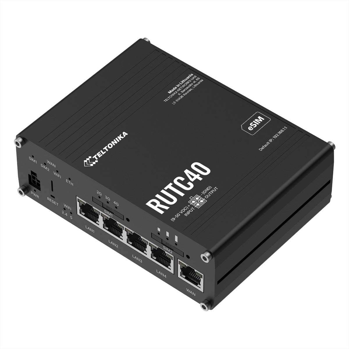 Teltonika RUTC40 WLAN-Router – Wi-Fi 6 (3 Gbit/s), Dual-Band, 4G (Cat 4), 4× 1G LAN, RutOS, schwarz