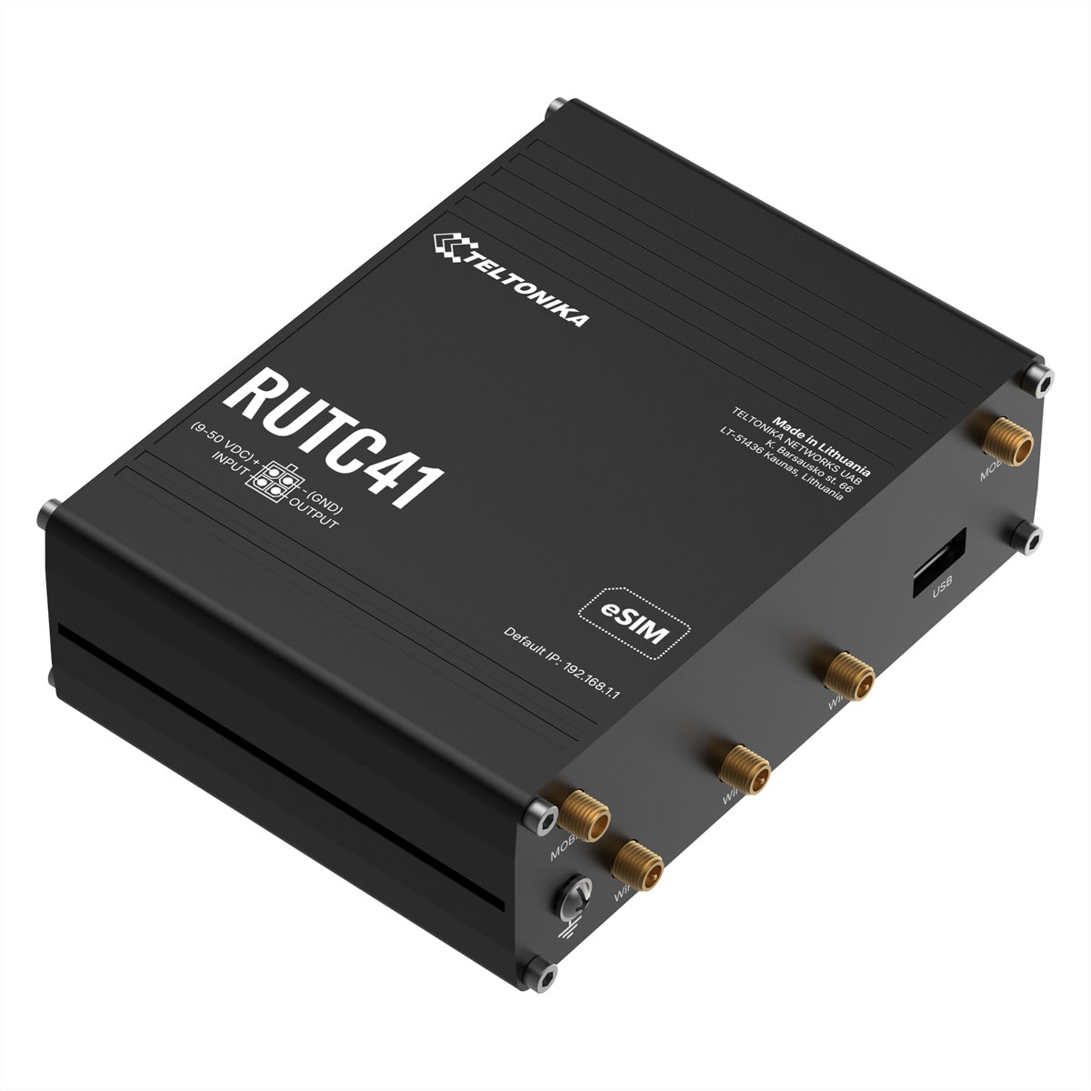Teltonika RUTC41 VPN-Router – 4G LTE, Wi-Fi 6 Dual-Band, 5× 1G RJ-45, 1× USB, Dual-SIM, Schwarz