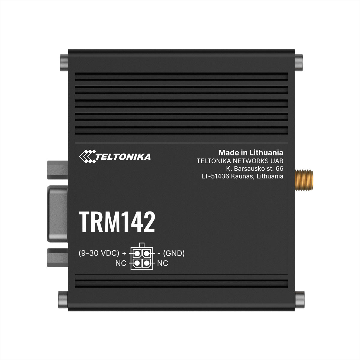 Teltonika TRM142 – 4G Modem, 2G/3G/4G, RS‑232 & Micro‑USB, Mini‑SIM, 9–30 V DC, Schwarz
