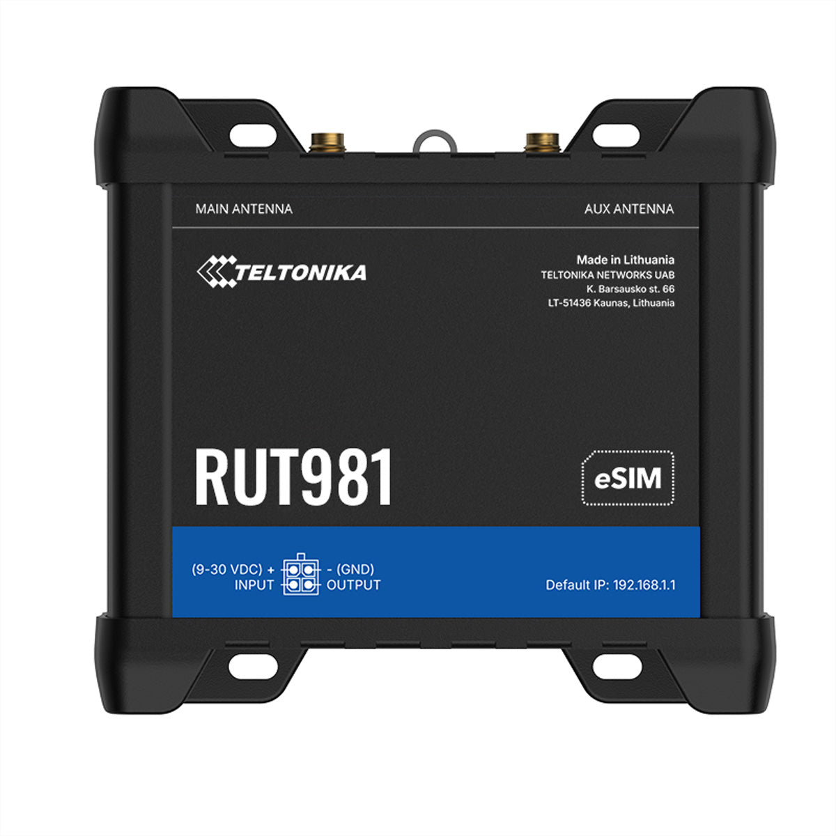 Teltonika RUT981 – LTE-Router, Wi-Fi 4, 2,4 GHz, 3x LAN (Fast Ethernet), Dual-SIM und eSIM, Schwarz
