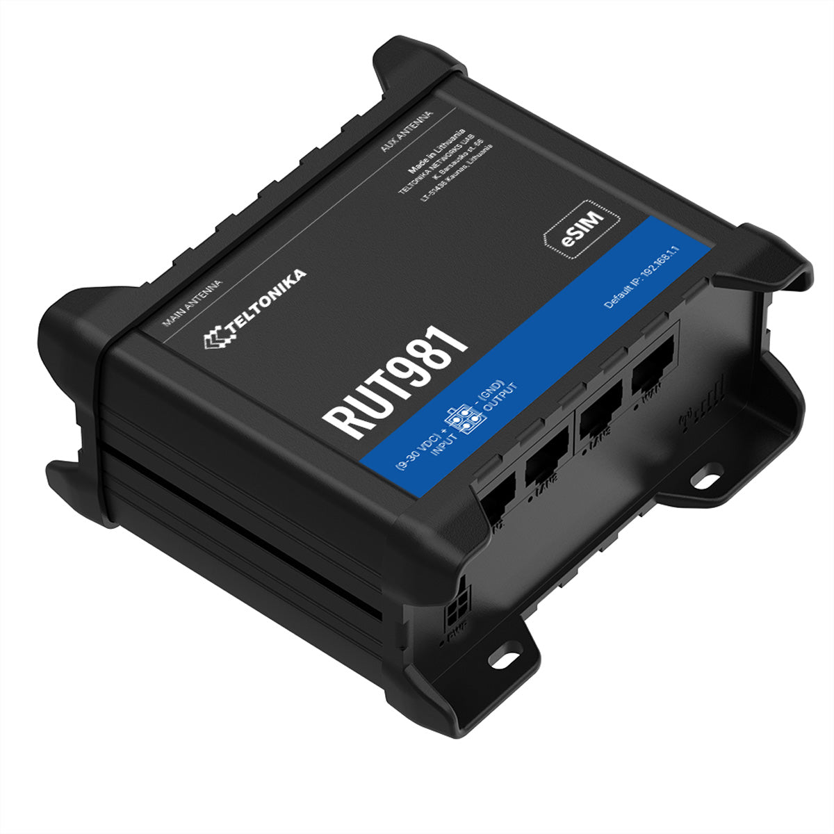 Teltonika RUT981 – LTE-Router, Wi-Fi 4, 2,4 GHz, 3x LAN (Fast Ethernet), Dual-SIM und eSIM, Schwarz