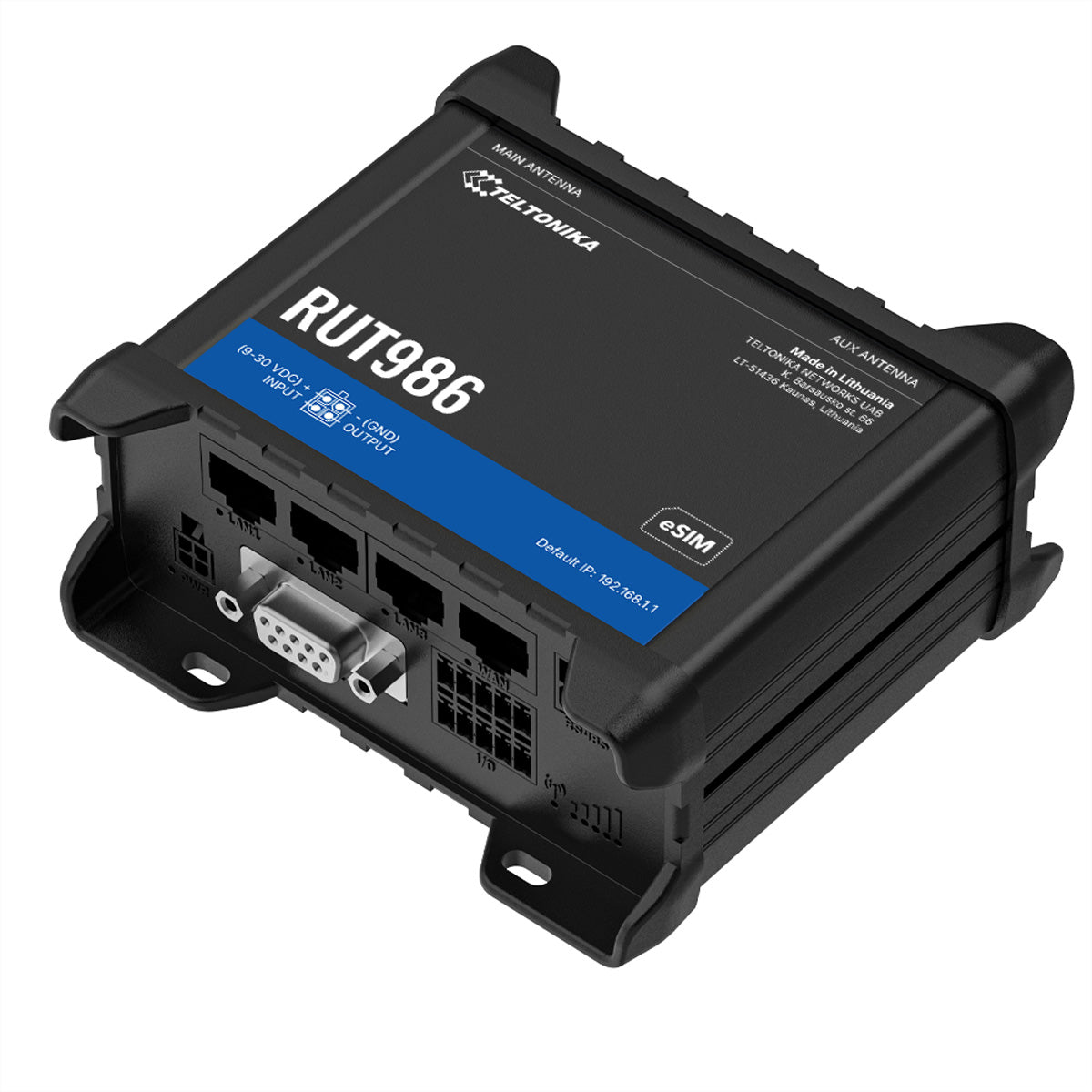 Teltonika RUT986 – WLAN-Router – Wi-Fi 4 (2,4 GHz), LTE Cat 4, Dual-SIM, eSIM, RS232/RS485