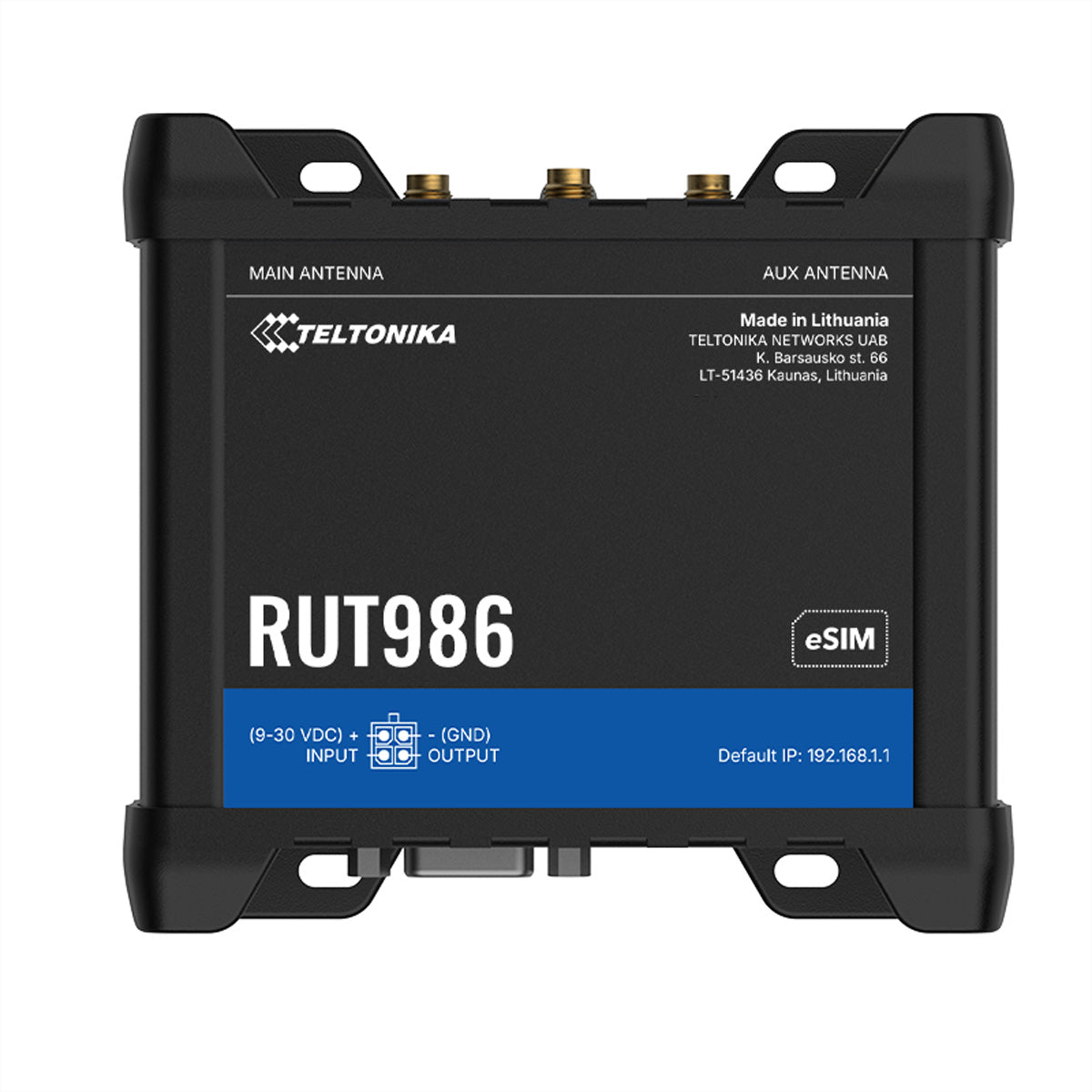 Teltonika RUT986 – WLAN-Router – Wi-Fi 4 (2,4 GHz), LTE Cat 4, Dual-SIM, eSIM, RS232/RS485