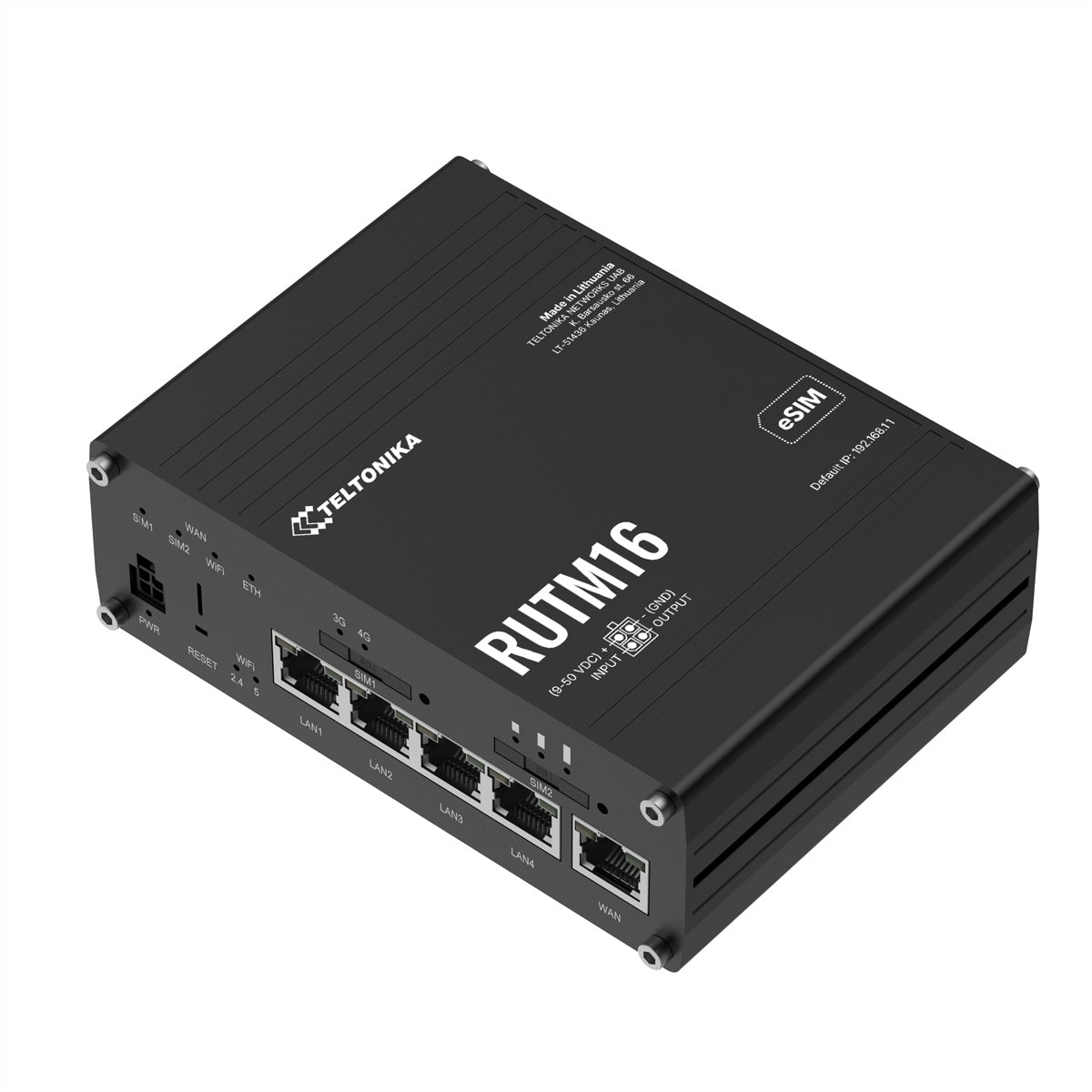 Teltonika RUTM16 WLAN-Router – Wi-Fi 5 (802.11ac), Dual-Band, Cat-6 LTE (eSIM), 4× 1G LAN, RJ-45 WAN