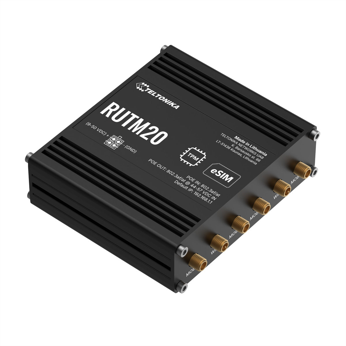 Teltonika RUTM20 WLAN-Router – 5G, Wi-Fi 5 (802.11ac), Dual-Band, 1× 1G LAN, PoE-Passthrough, Dual-SIM & eSIM