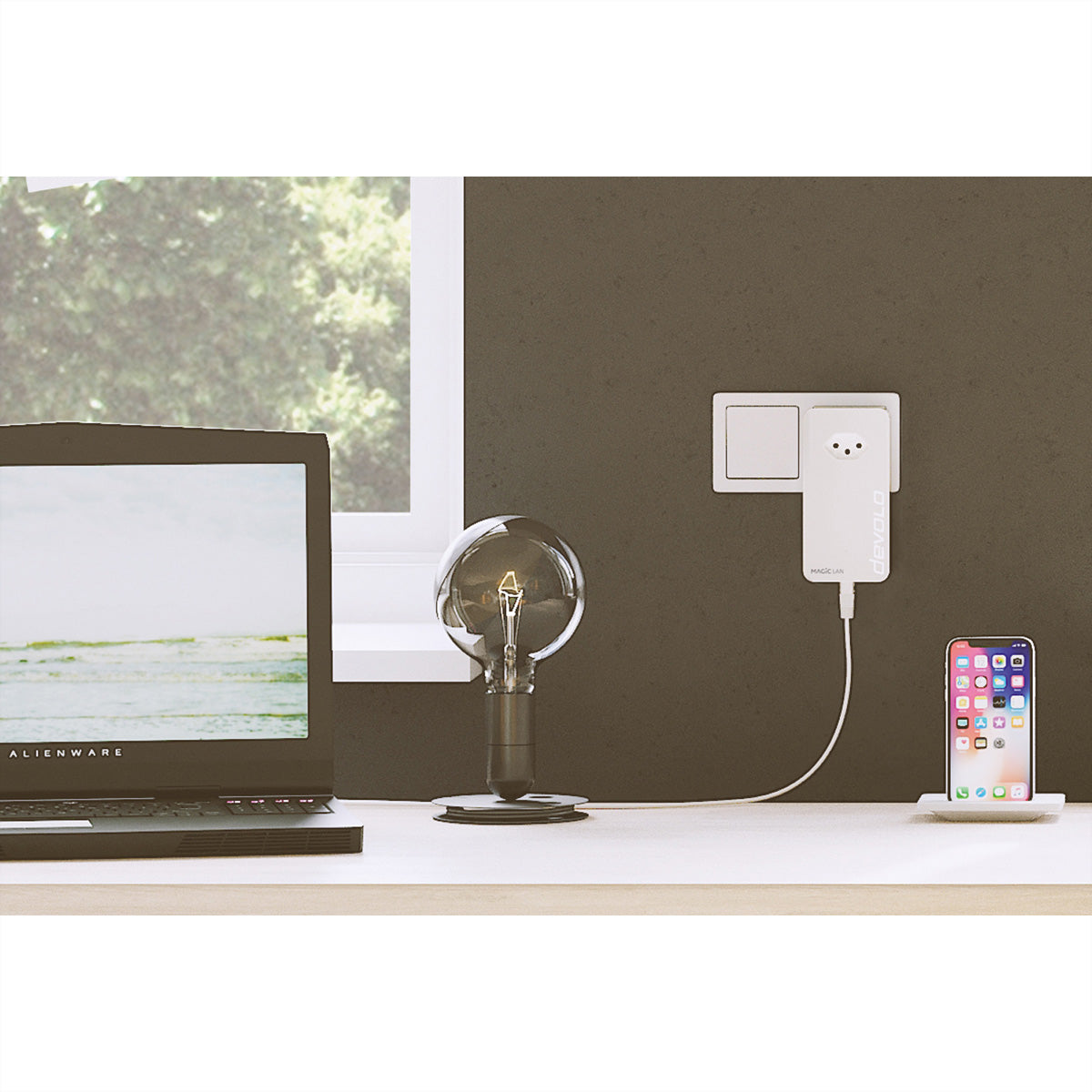 Devolo Magic 1 LAN – Powerline Adapter – 1200 Mbit/s, 1× RJ‑45 1G, 2er-Set, integrierte Steckdose, Weiss
