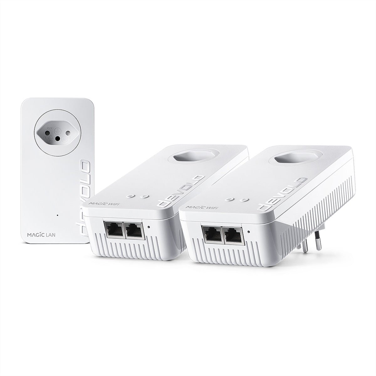 Devolo Magic 2 Wi‑Fi 6 Mesh-Set (3er) – Wi‑Fi 6, Dual-Band (2,4/5 GHz), bis 2,4 Gbit/s, 2× RJ‑45 je Node