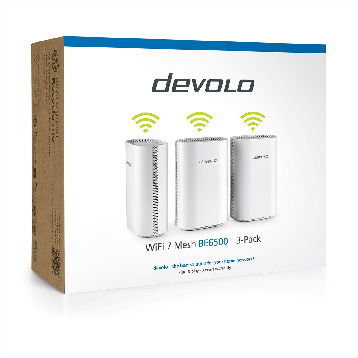 Devolo BE6500 Mesh-Set (3er) – Wi-Fi 7, Dual-Band, bis 5,8 Gbit/s, je 1× 2,5G, 3× 1G