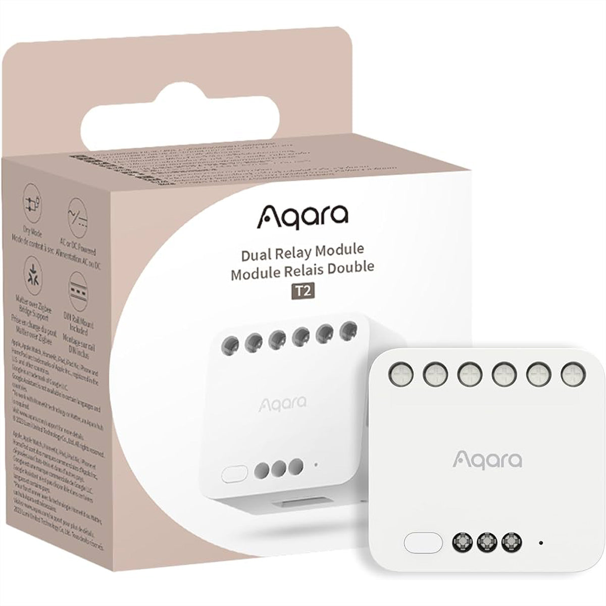 Aqara T2 Dual – Zubehör – 2 Kanäle, Zigbee, 10 A – für Apple HomeKit, Amazon Alexa, Google Assistant