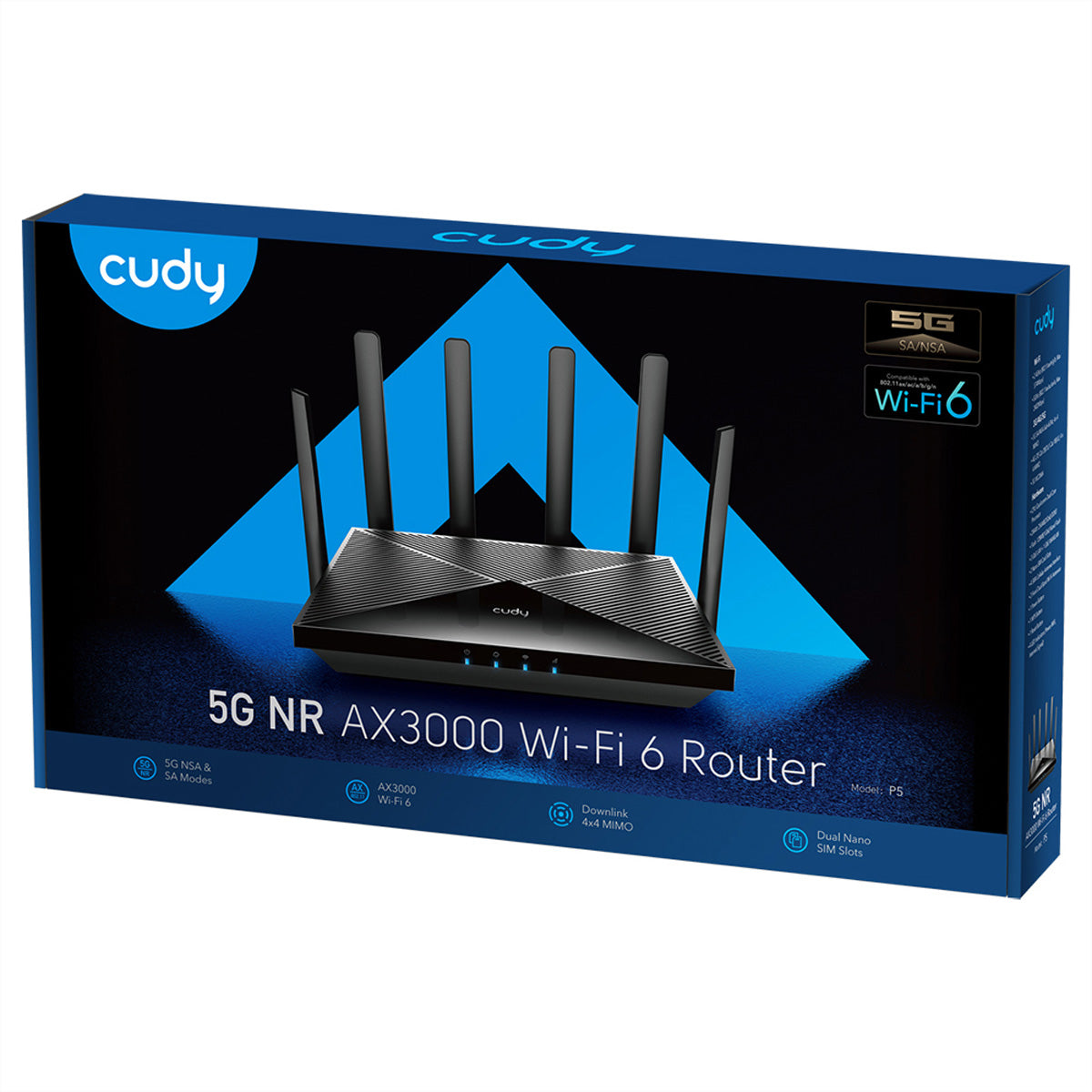 Cudy P5_EU WLAN-Router – Wi-Fi 6 (AX3000), Dual-Band (2,4/5 GHz), 4× 1G, 5G (Sub6 SA/NSA)