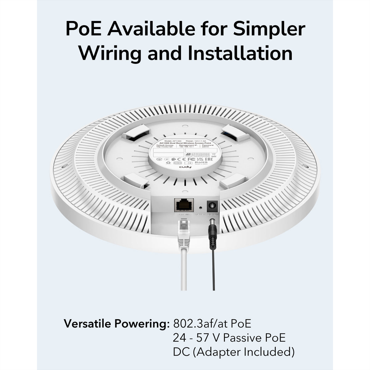 Cudy AP1300 Access Point – Wi‑Fi 5 (AC1200), Dual‑Band (2,4/5 GHz), 1× Gigabit RJ‑45, PoE 802.3af/at (passiv)
