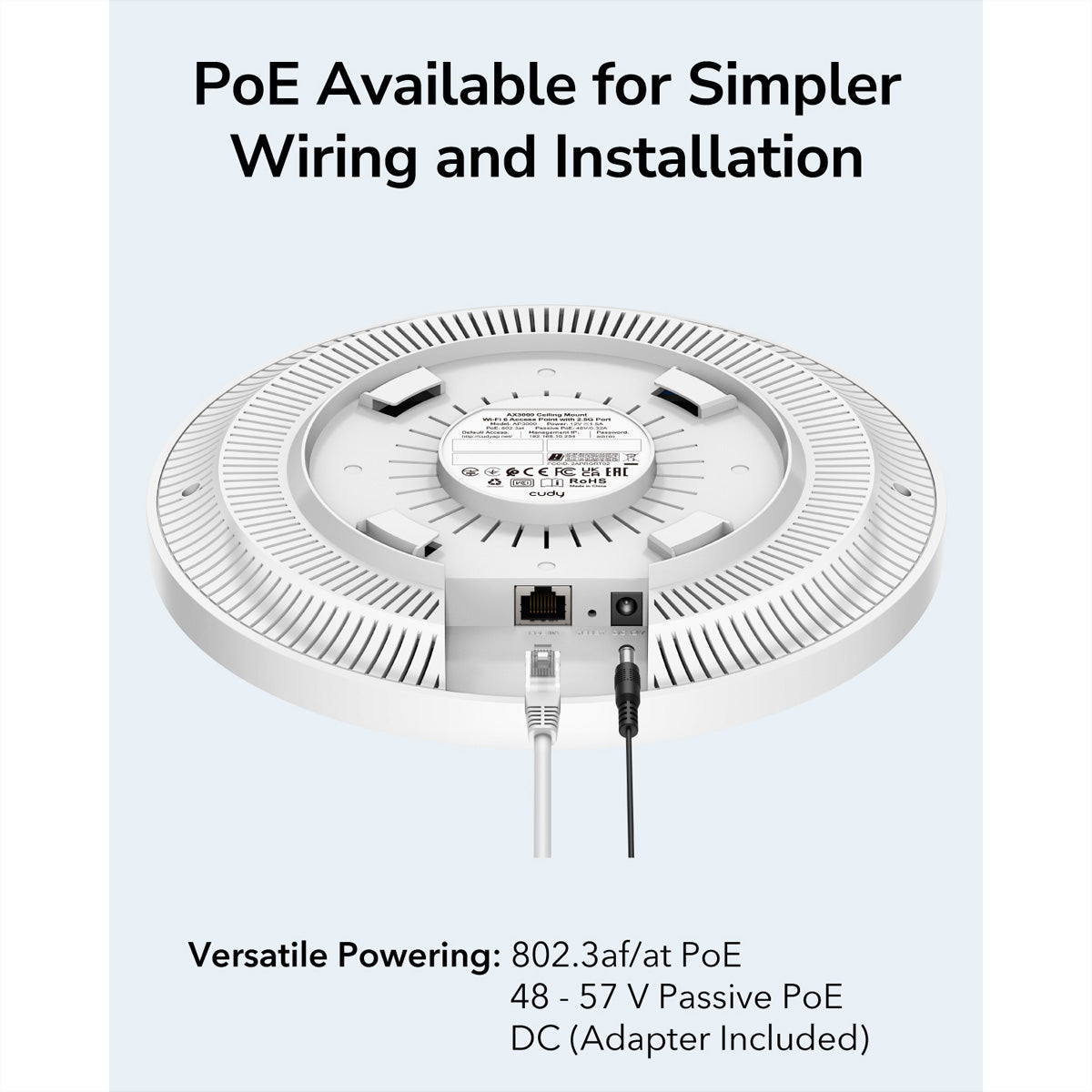 Cudy AP3000 – Access Point – Wi‑Fi 6 (2,4/5 GHz), 3,0 Gbit/s, 2,5GbE, PoE+, Wand/Decke