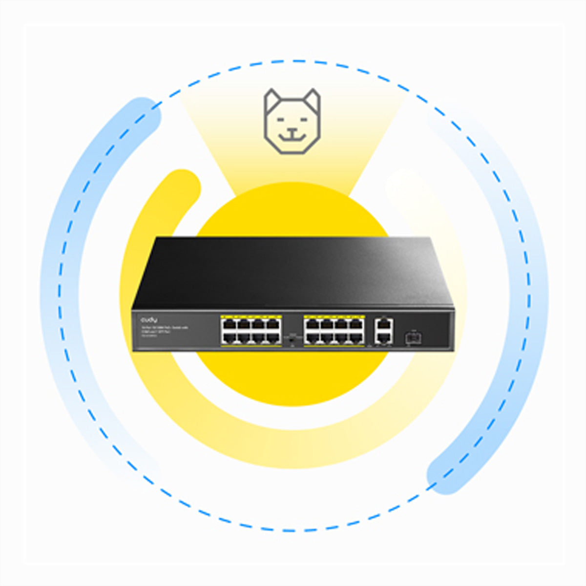 Cudy FS1018PS1 – Managed Switch – 16×10/100, 2×GbE, 1×SFP, PoE+ 200 W, 1U