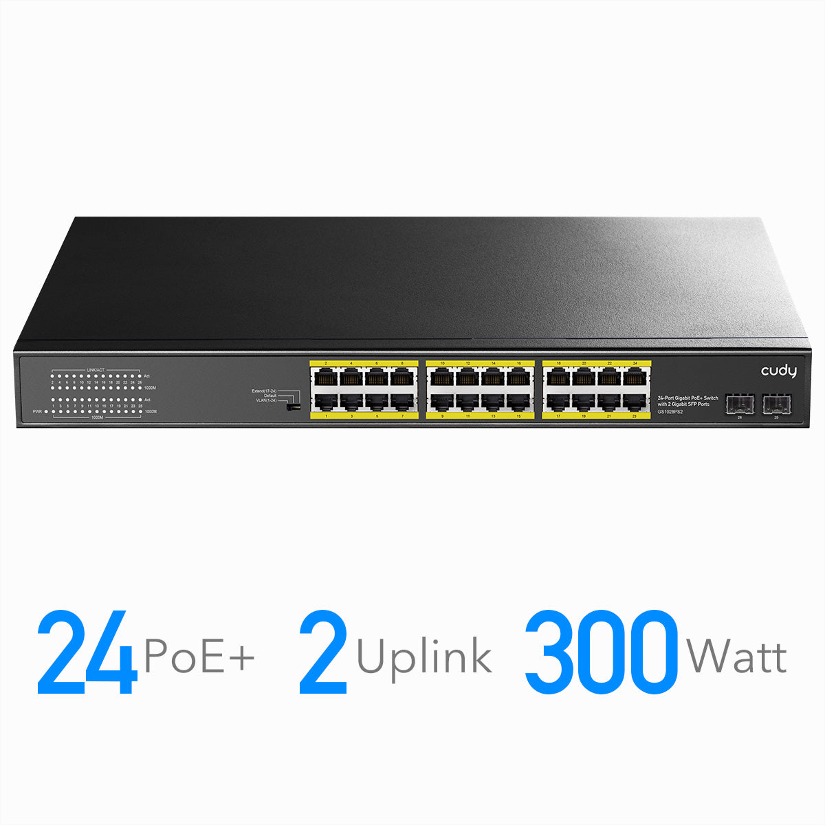 Cudy GS1028PS2 – Switch – 24× 1G, 2× SFP, PoE+, PoE-Budget 300 W, 19", 1U