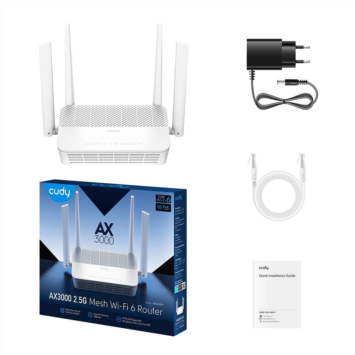 Cudy WR3000P – WLAN Router – Wi-Fi 6 Dual-Band (2,4/5 GHz), 3,0 Gbit/s, 2,5GbE