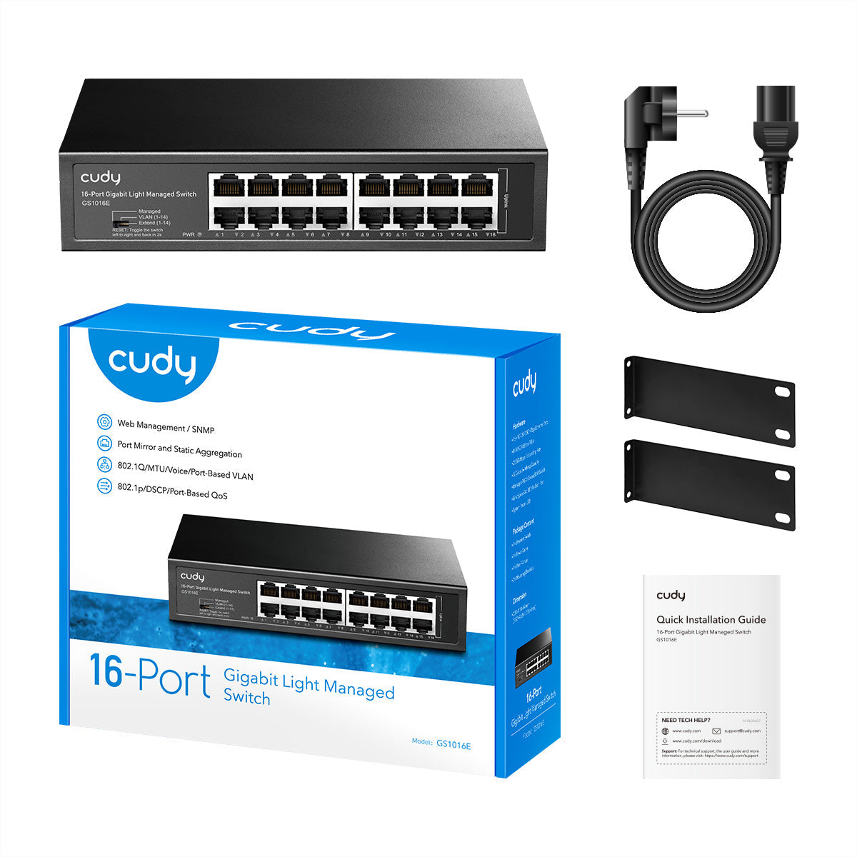 Cudy GS1016E – Managed Switch – 16×GbE, L2, 19" Rack