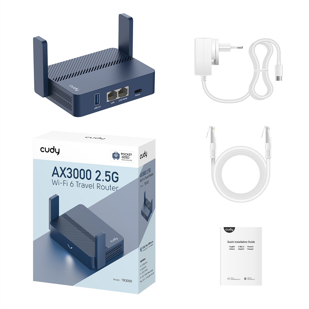 Cudy TR3000 – WLAN-Router – Wi-Fi 6 Dual-Band (2,4/5 GHz), 3,0 Gbit/s, 2,5GbE