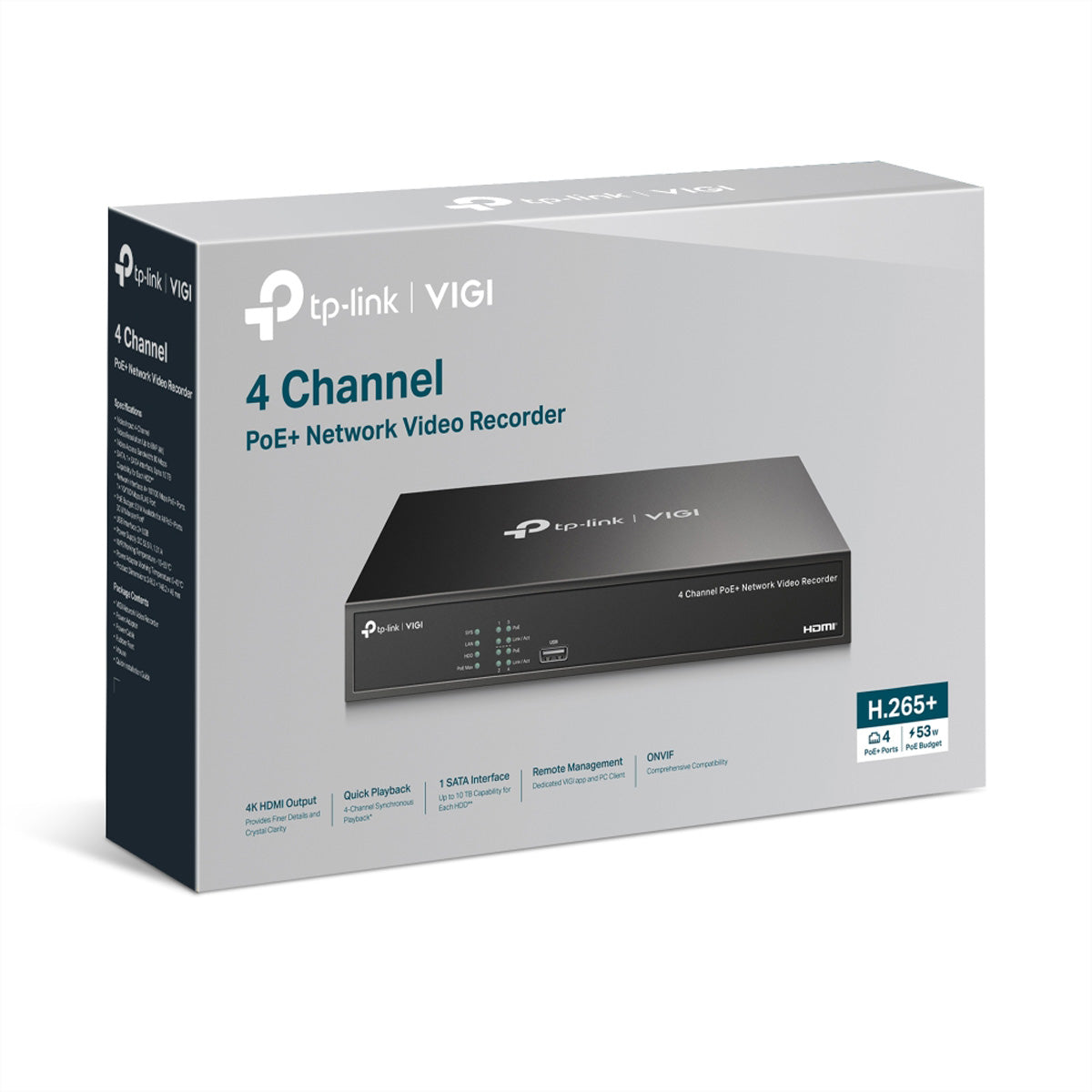 TP-Link VIGI NVR1004H-4P-2TB – 4K – PoE – 2 TB HDD – 4 Kanäle