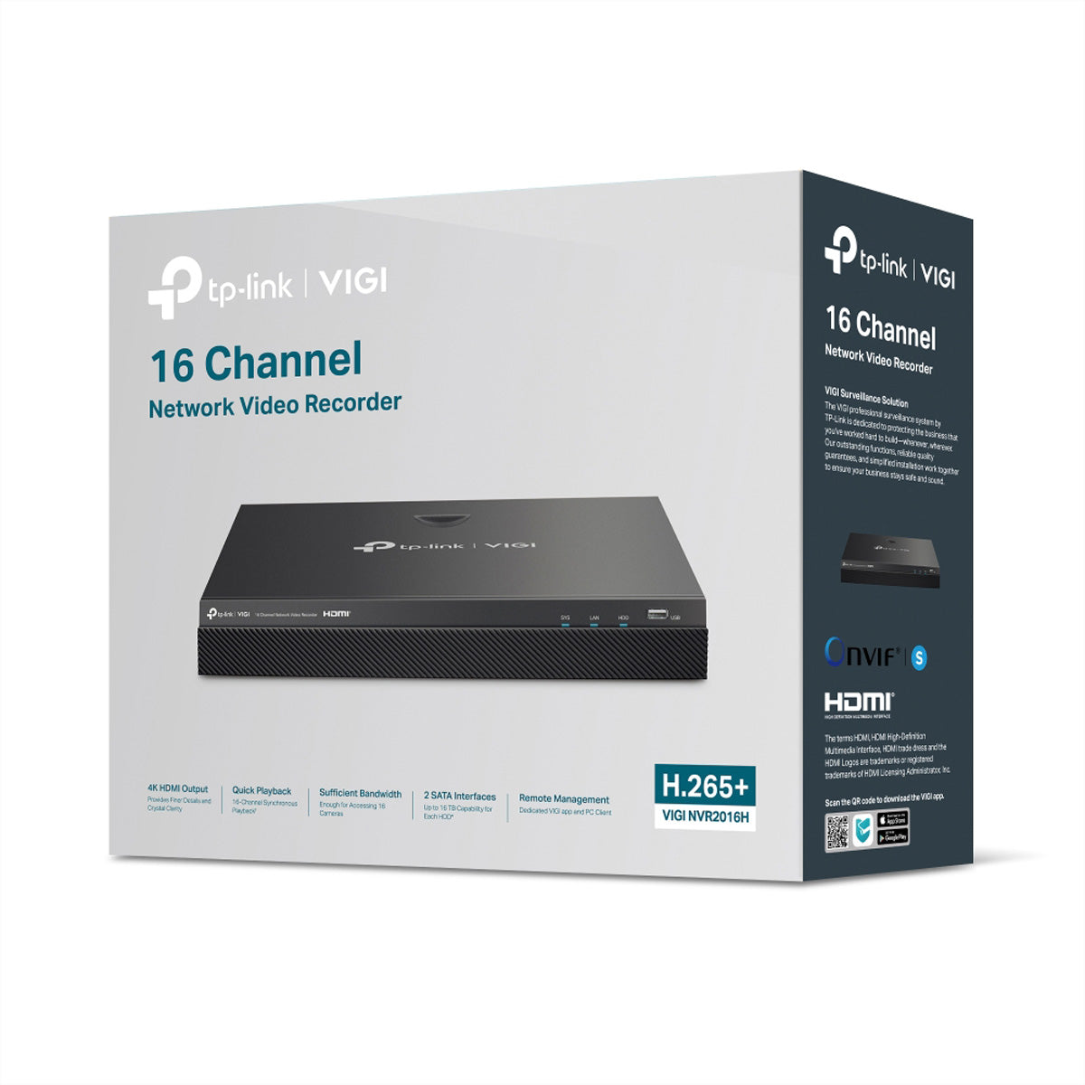 TP-Link VIGI NVR2016H NVR – 16-Kanal PoE – 4K-HDMI-Ausgang – 2× SATA, bis 10 TB – H.265+