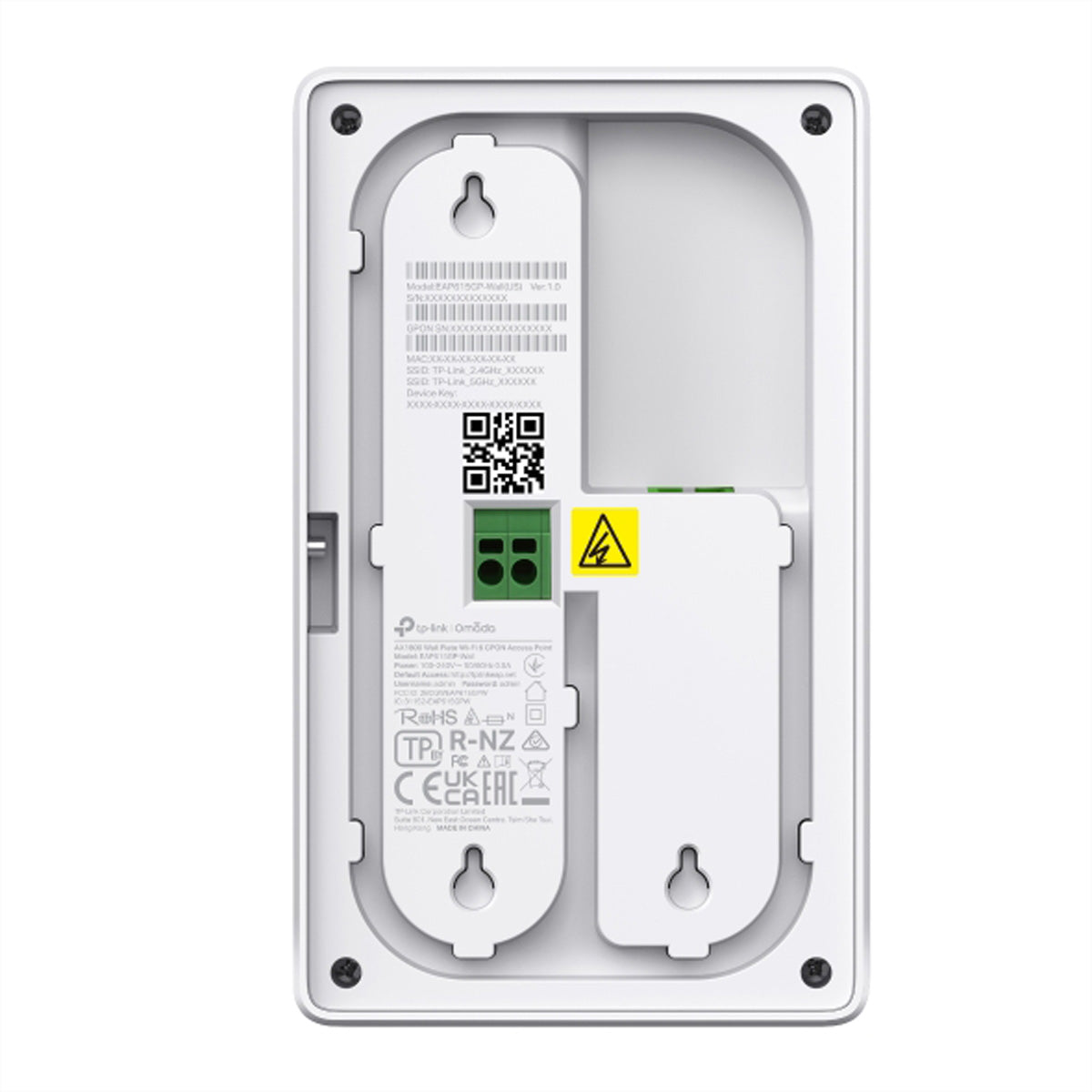 TP-Link EAP615GP-Wall Access Point – Wi-Fi 6 (AX1800), Dual-Band, GPON, 2× 1G RJ-45, RJ-11, PoE, Wand