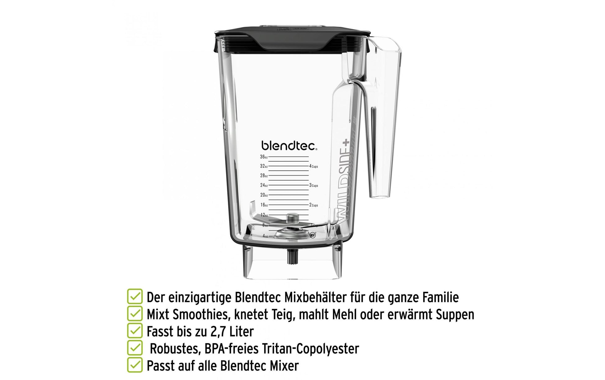Blendtec Mixer-Becher WildSide+ – 2,6 l, für Blender, Copolyester, Transparent