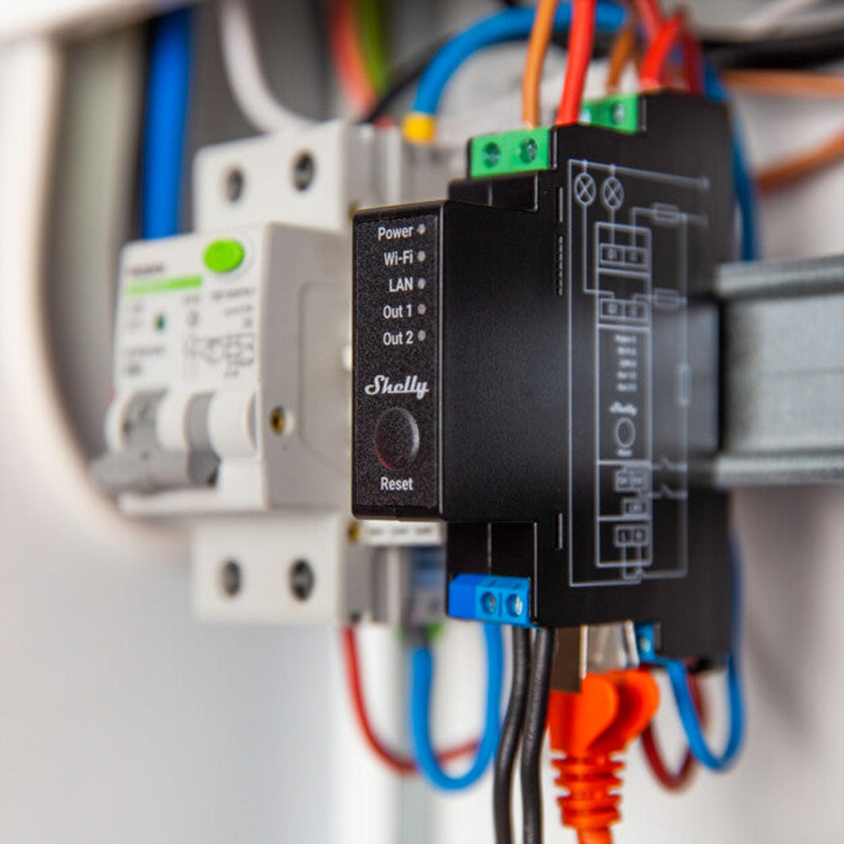Shelly Pro 2 PM – Zubehör – Schaltaktor, 2 Kanäle, Leistungsmessung, WLAN, LAN, Bluetooth