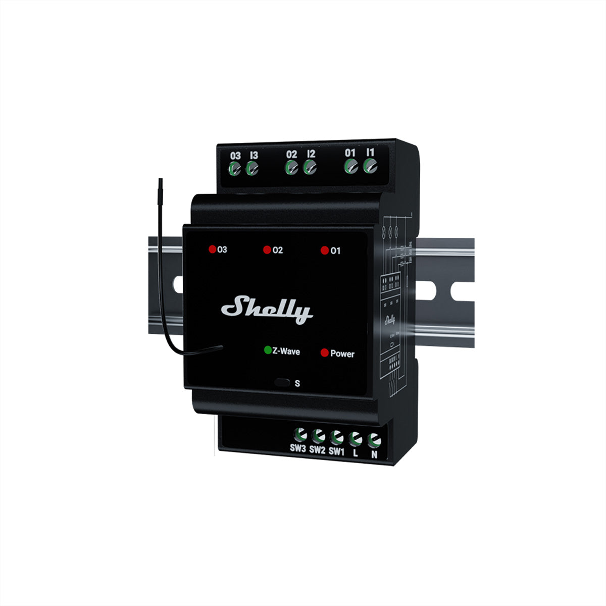 Shelly Wave Pro 3 EU LR – Smart-Hub/Bridge – Z-Wave, 3 Kanäle, 16 A pro Kanal, DIN-Schienen-Montage