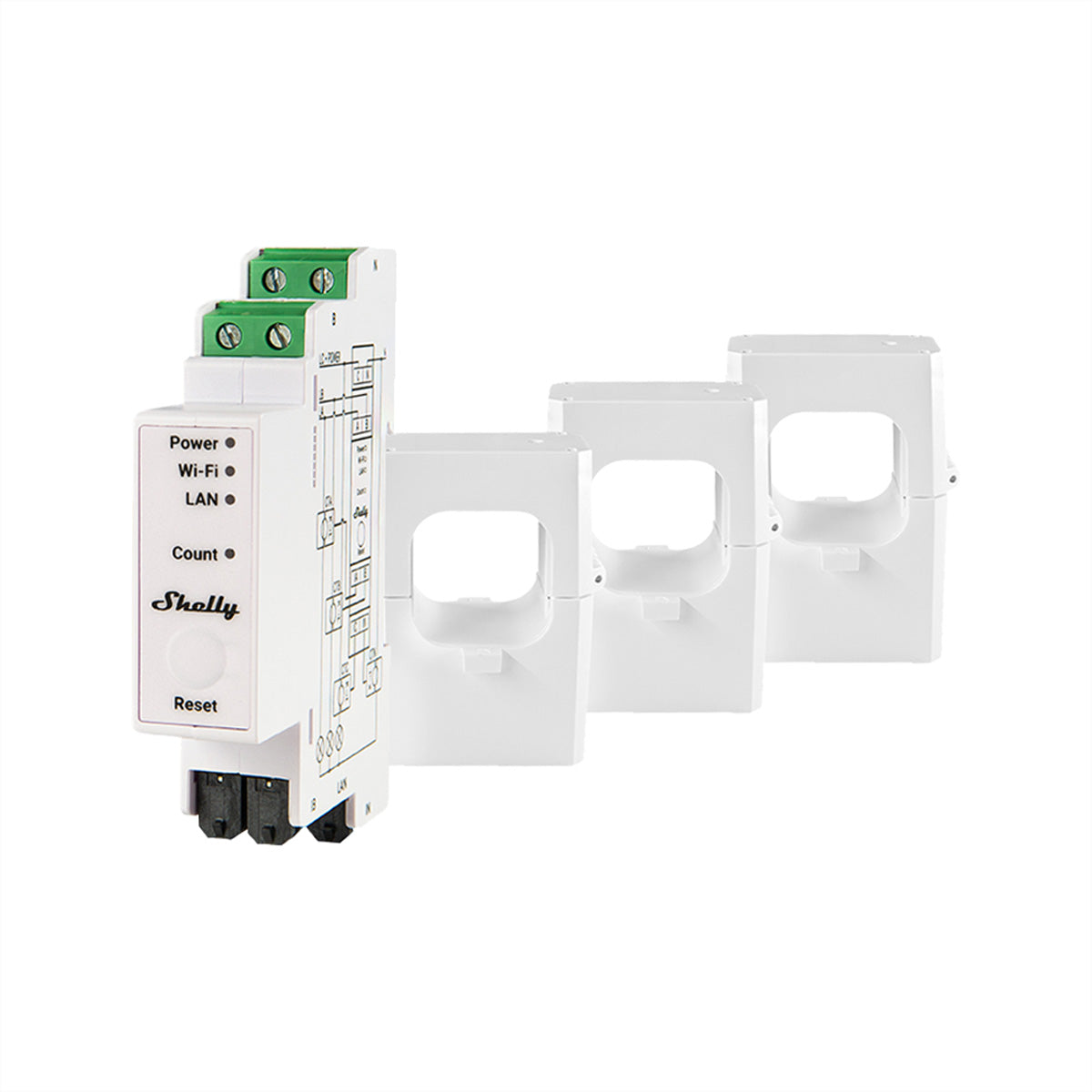 Shelly Pro 3EM-400 – Energiezähler – 3-Phasen, 400 A, LAN, WLAN, DIN-Schiene